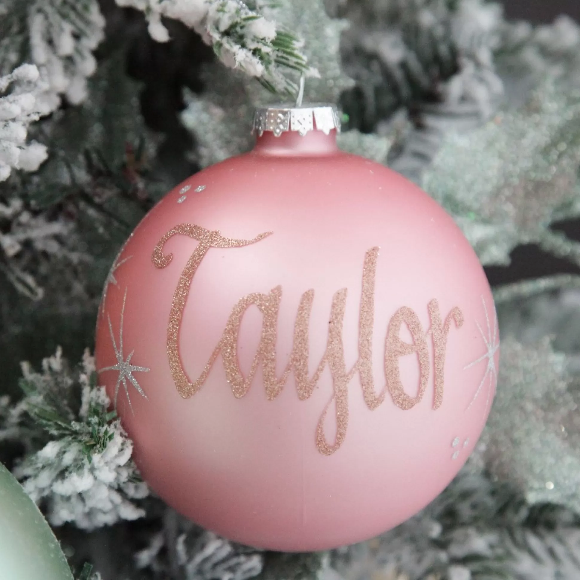 Baby Pink Glass Personalised Christmas Bauble Personalised Baubles |