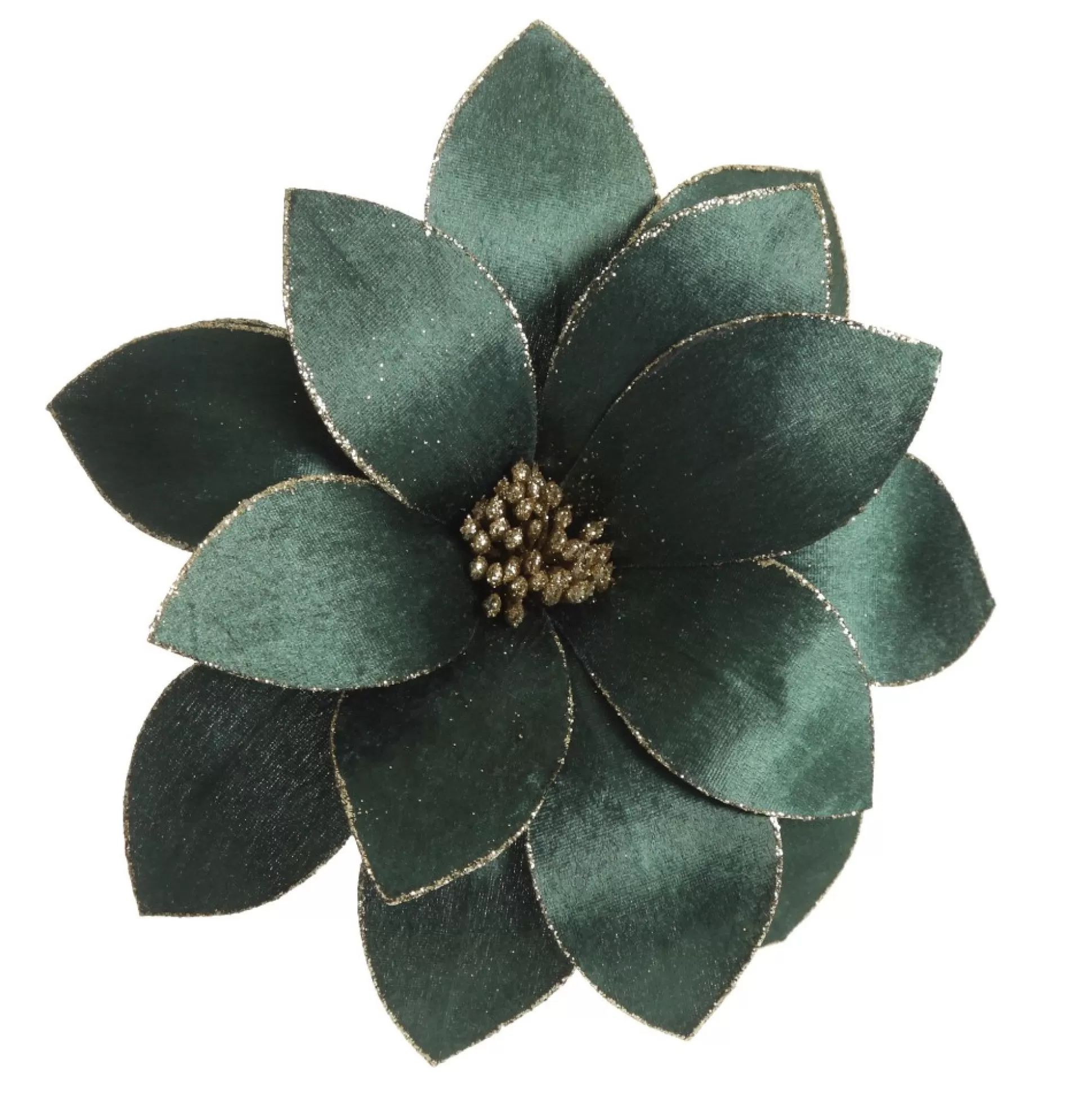 Bottle Green Velvet Flower Stem with Gold Glitter Trim Christmas Flowers |