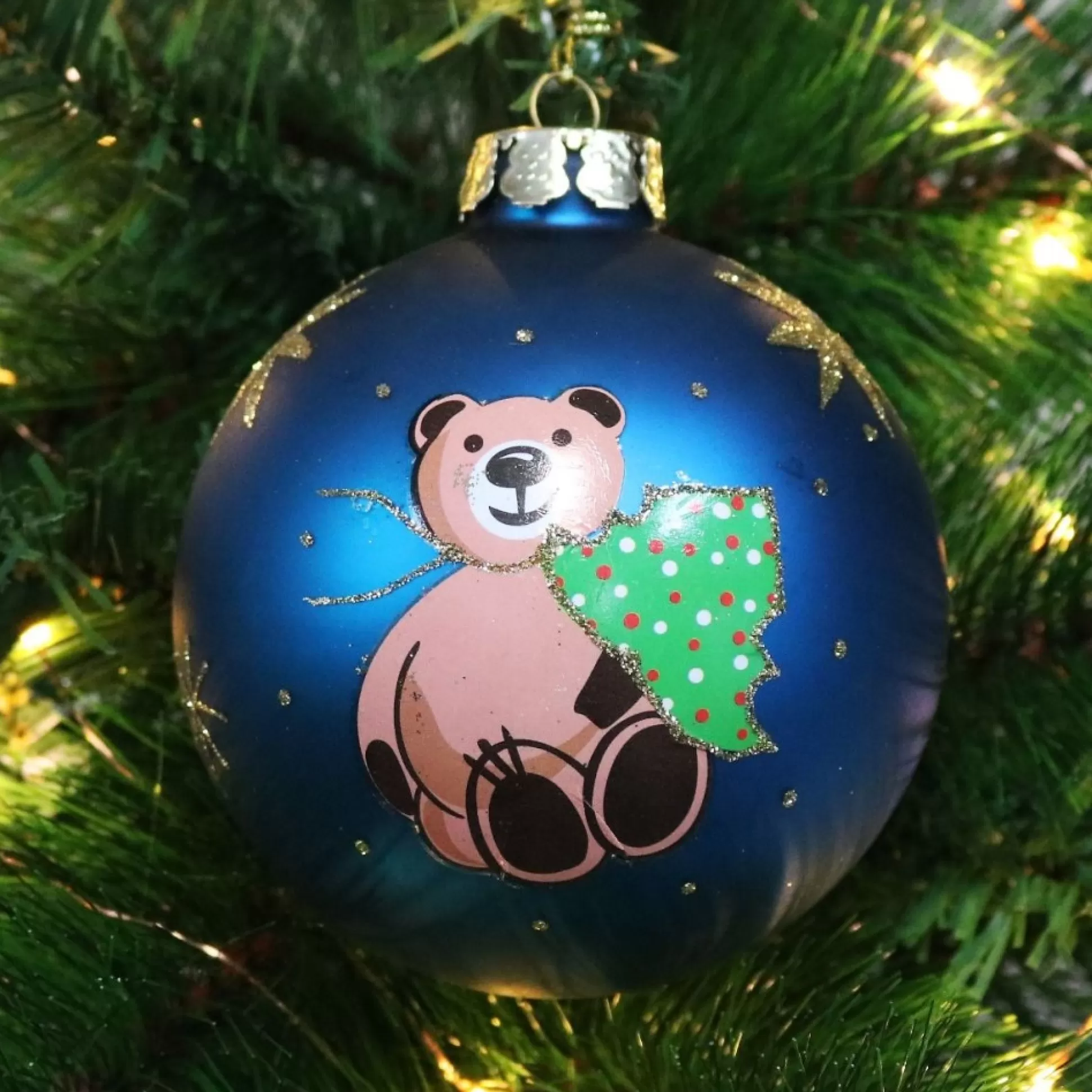 Bright Blue Christmas Bear with Tree Bauble Personalised Baubles |