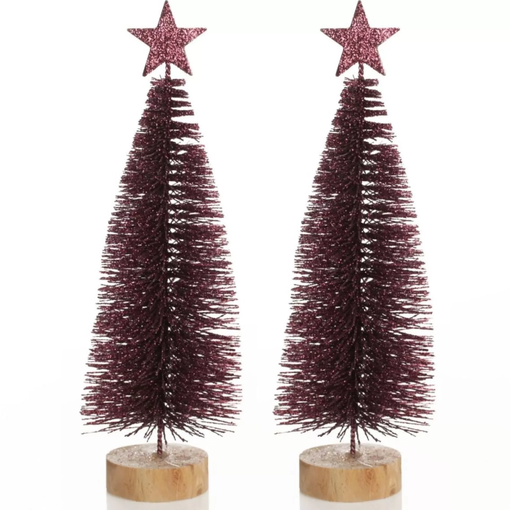 Burgundy Bottle Brush Tree - Small Set of 2 Table Top Christmas Trees |