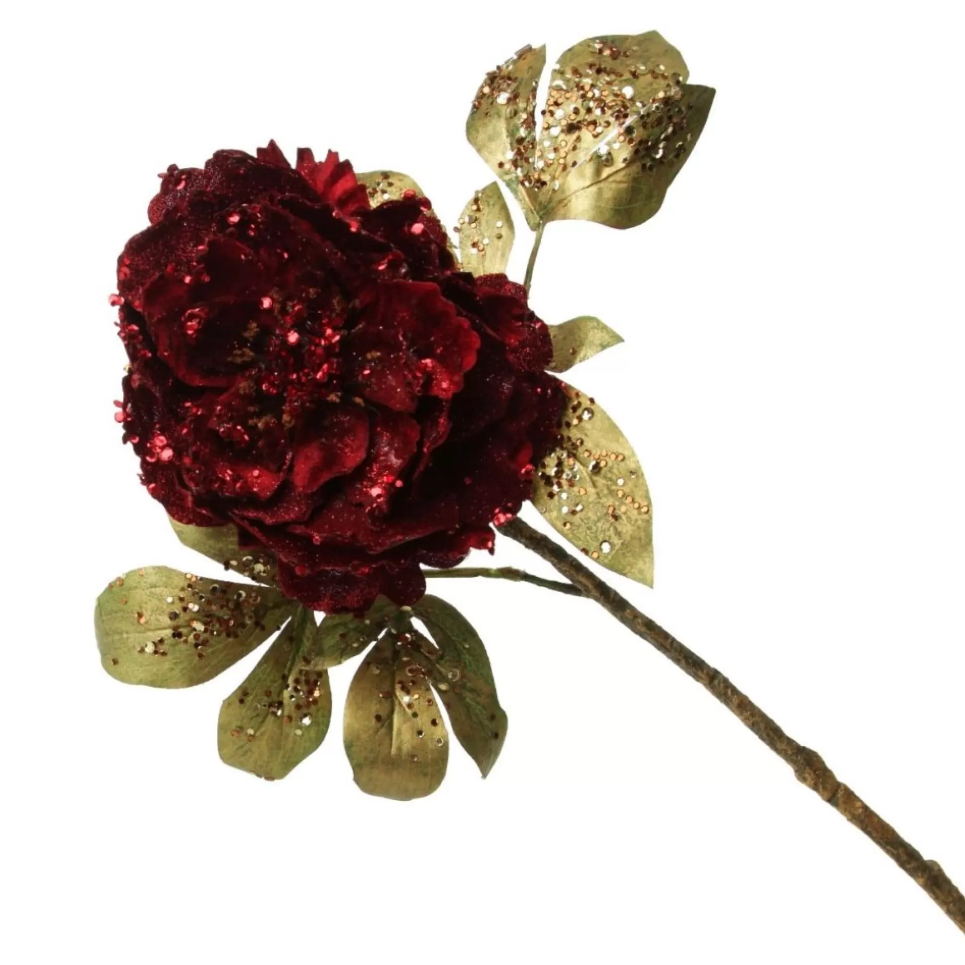Burgundy Peonie Flower Stem with Glitter Sprinkles Christmas Flowers |