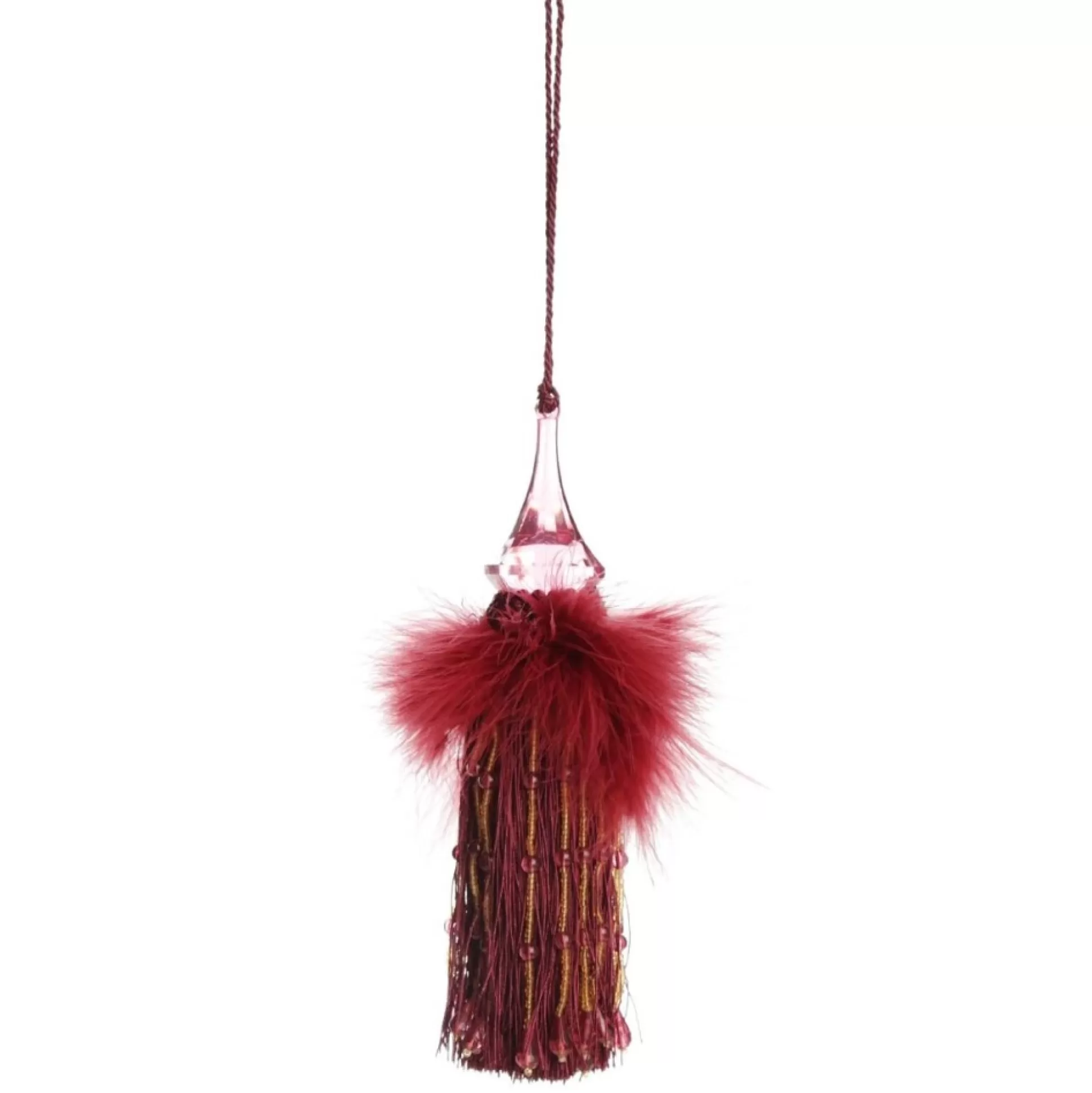 Burgundy Tassel with Feathers and Beaded Fringing Christmas Tree Decorations |