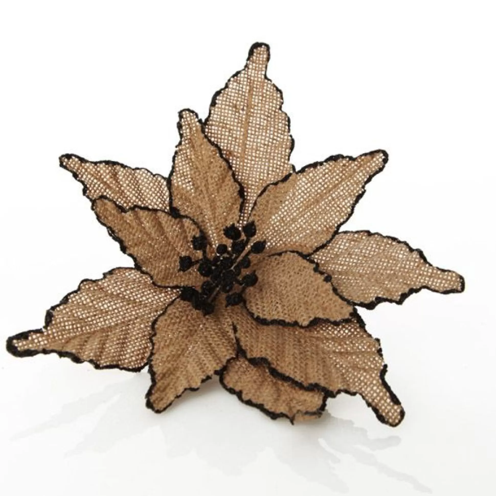 Burlap Flower Pick Black Glitter Trim Christmas Flowers |