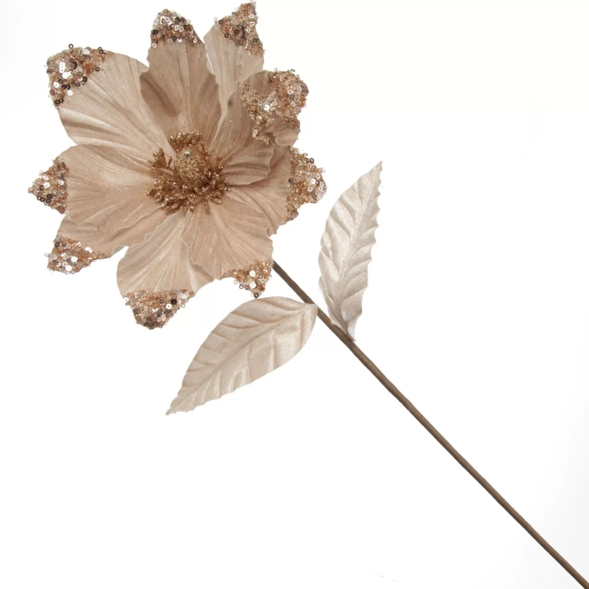 Champagne Magnolia Flower Stem with Glitter Sequin Tips Christmas Flowers |