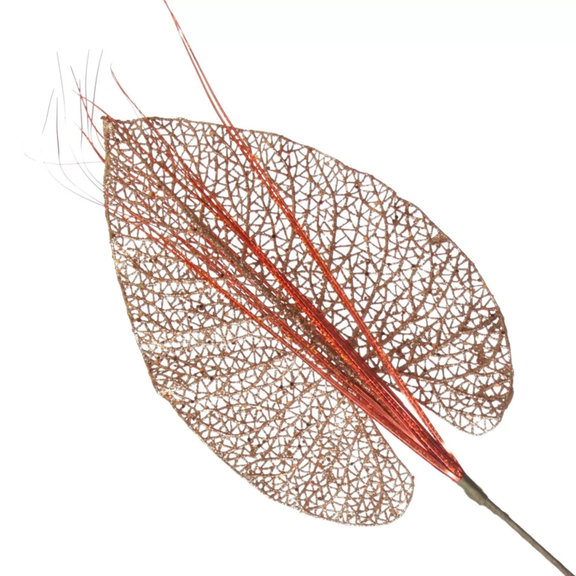 Copper Glitter Mesh Philodendron Leaf Pick Christmas Sprays |