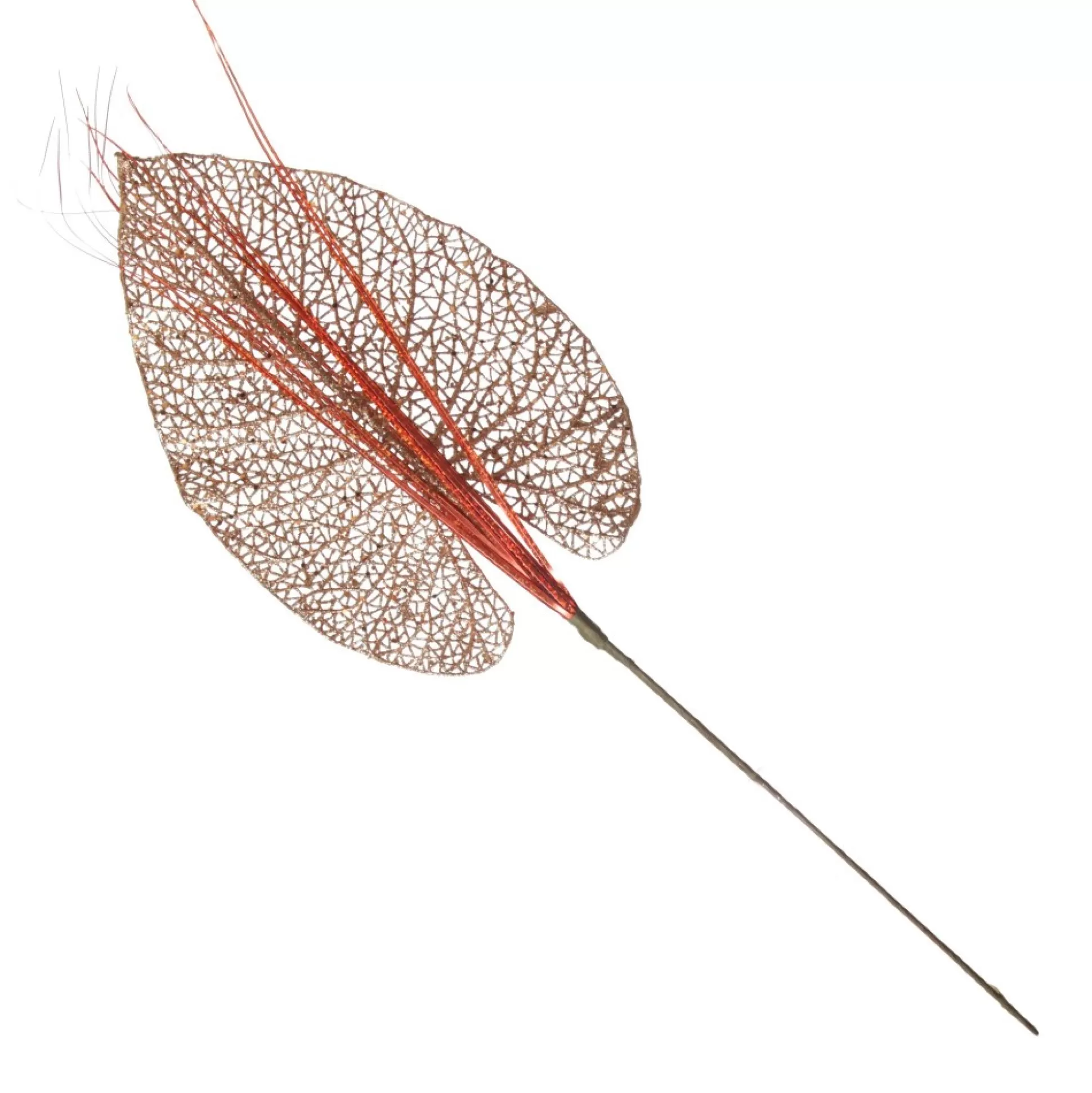 Copper Glitter Mesh Philodendron Leaf Pick Christmas Sprays |