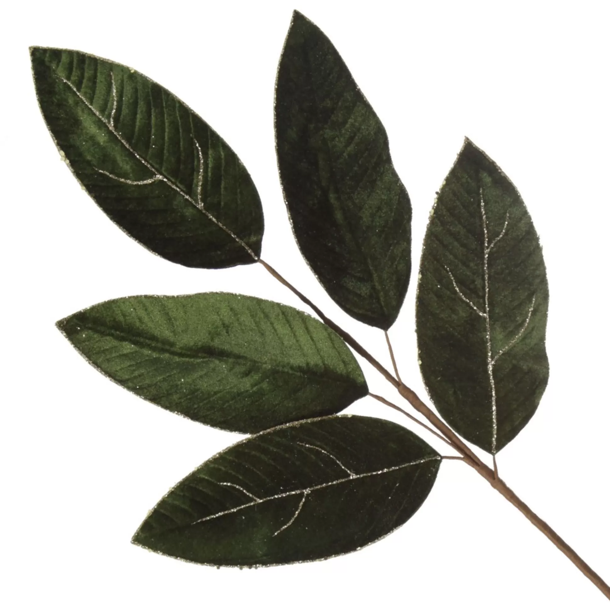 Dark Green Velvet Leaf Spray with Gold Highlights Christmas Sprays |