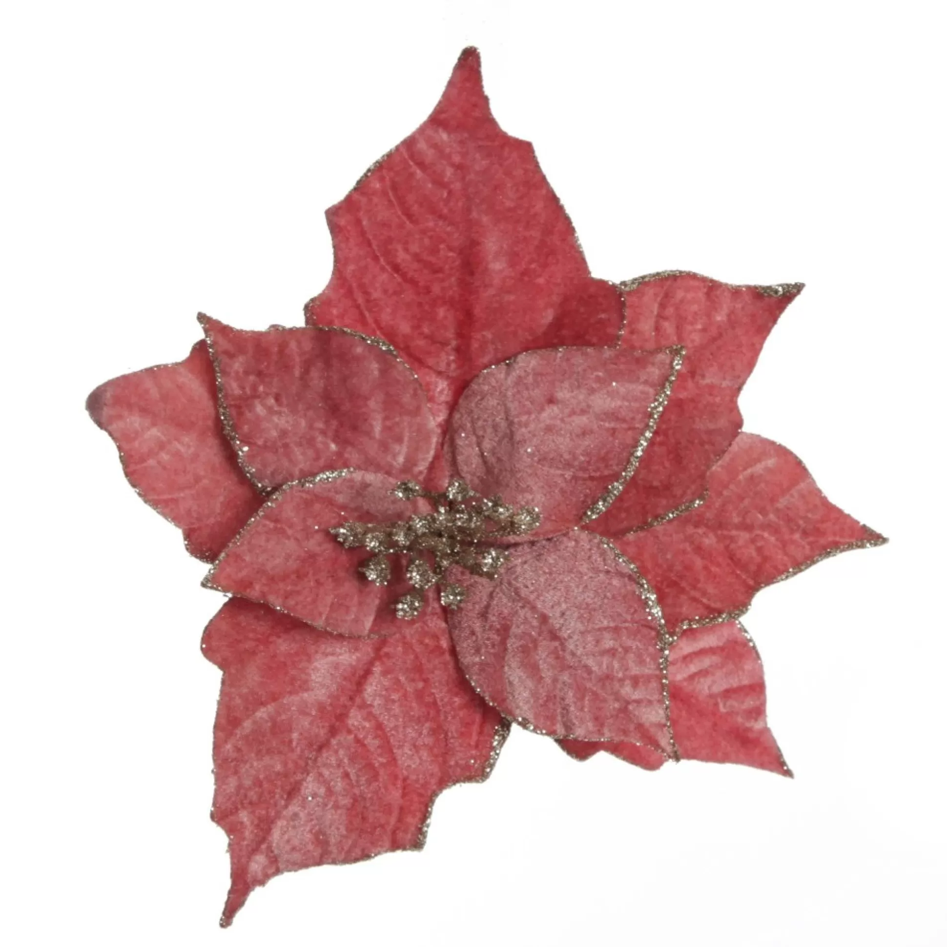 Dark Pink Velvet Poinsettia Flower Clip with Glitter Trim Christmas Flowers |