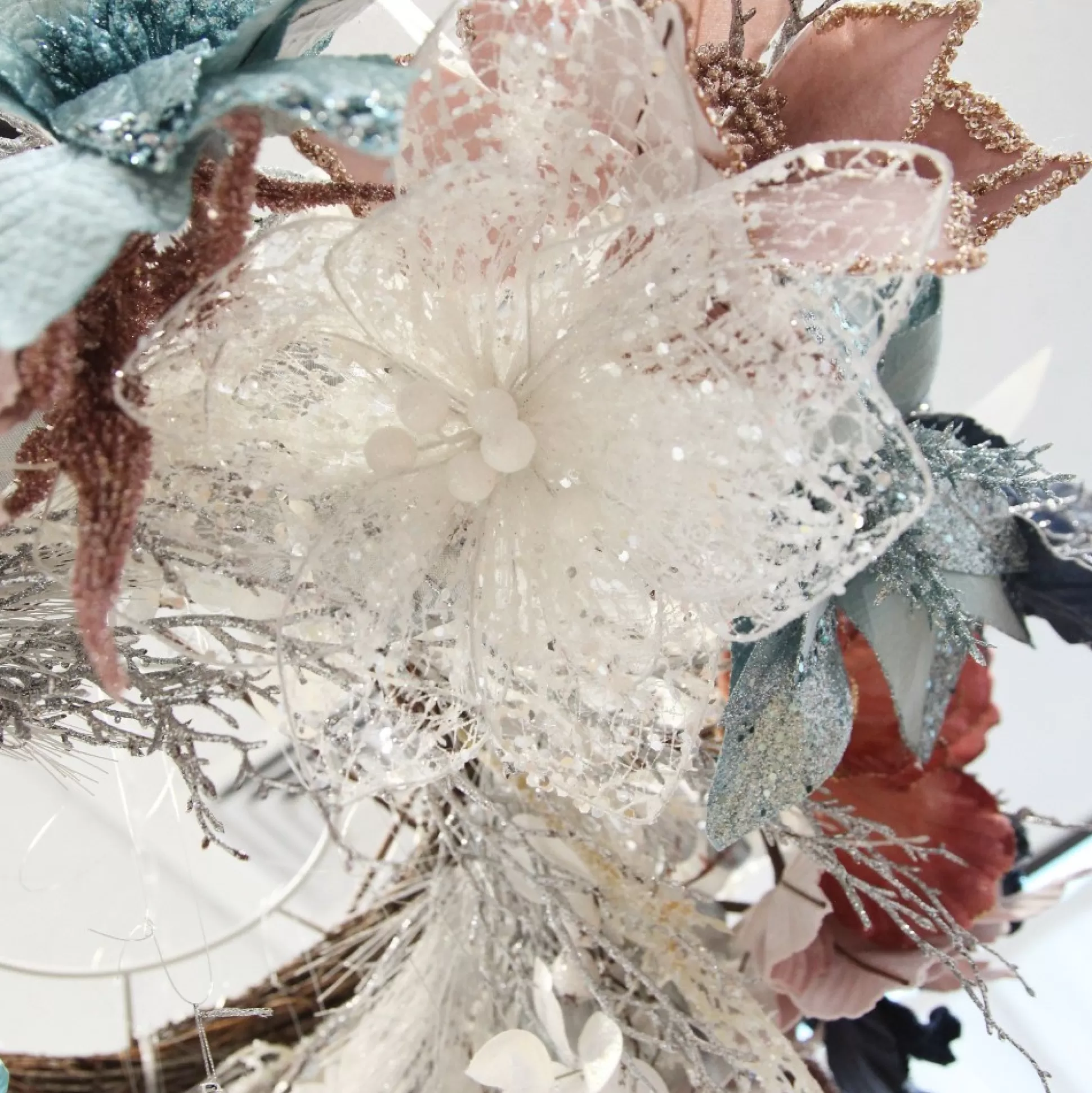 Delicate White Mesh and Sequin Flower Stem Christmas Flowers |
