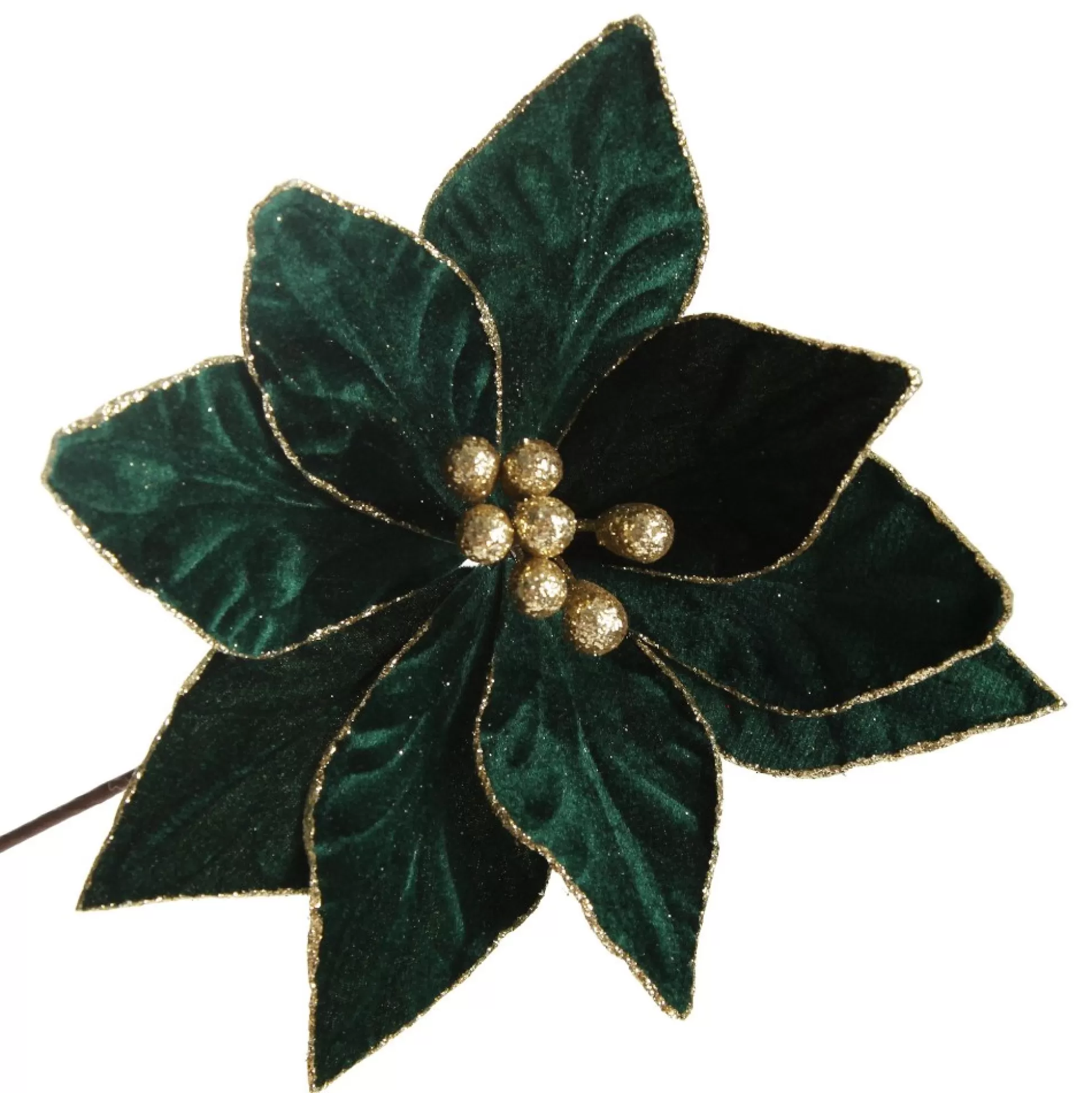Emerald Poinsettia Flower Stem with Gold Glitter Edge Christmas Flowers |