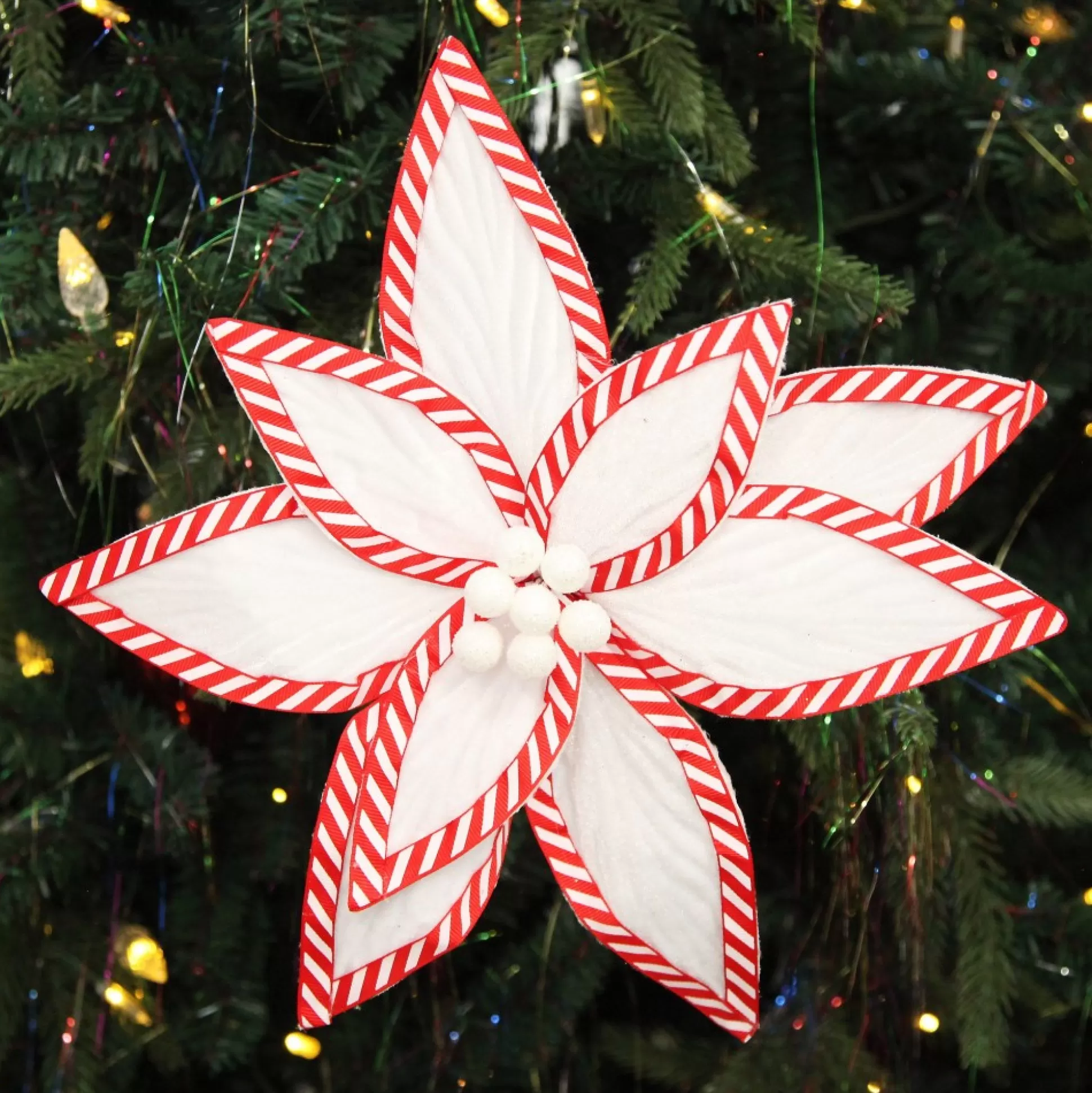 Festive White Flower Stem with Striped Edge Christmas Flowers |