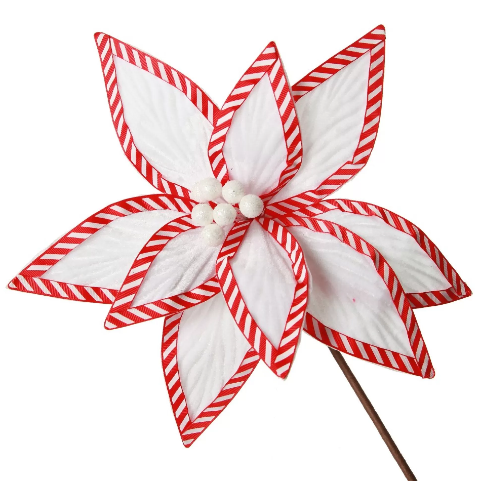 Festive White Flower Stem with Striped Edge Christmas Flowers |