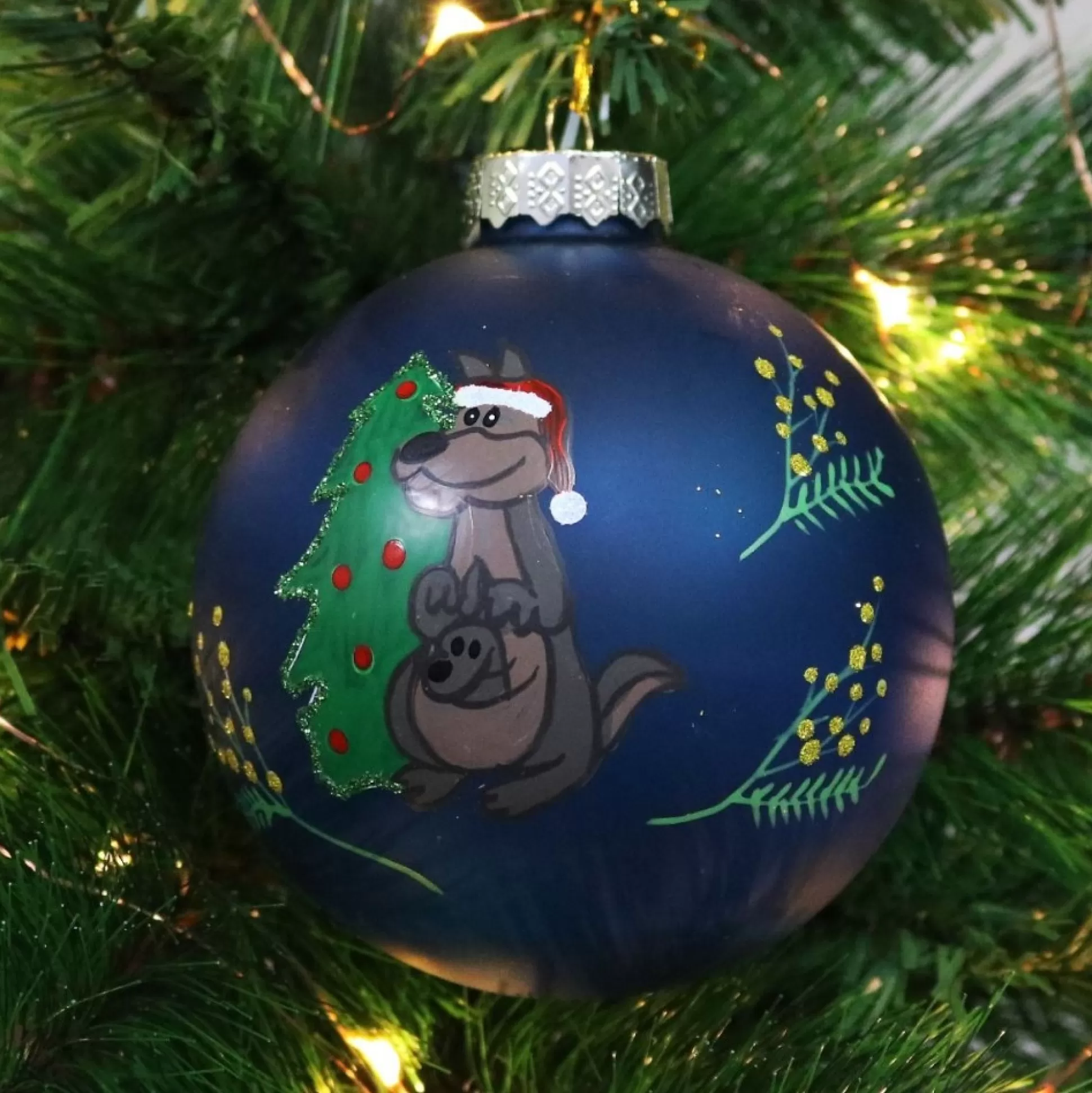 Frosted Blue Australiana Kangaroo Christmas Bauble Personalised Baubles |