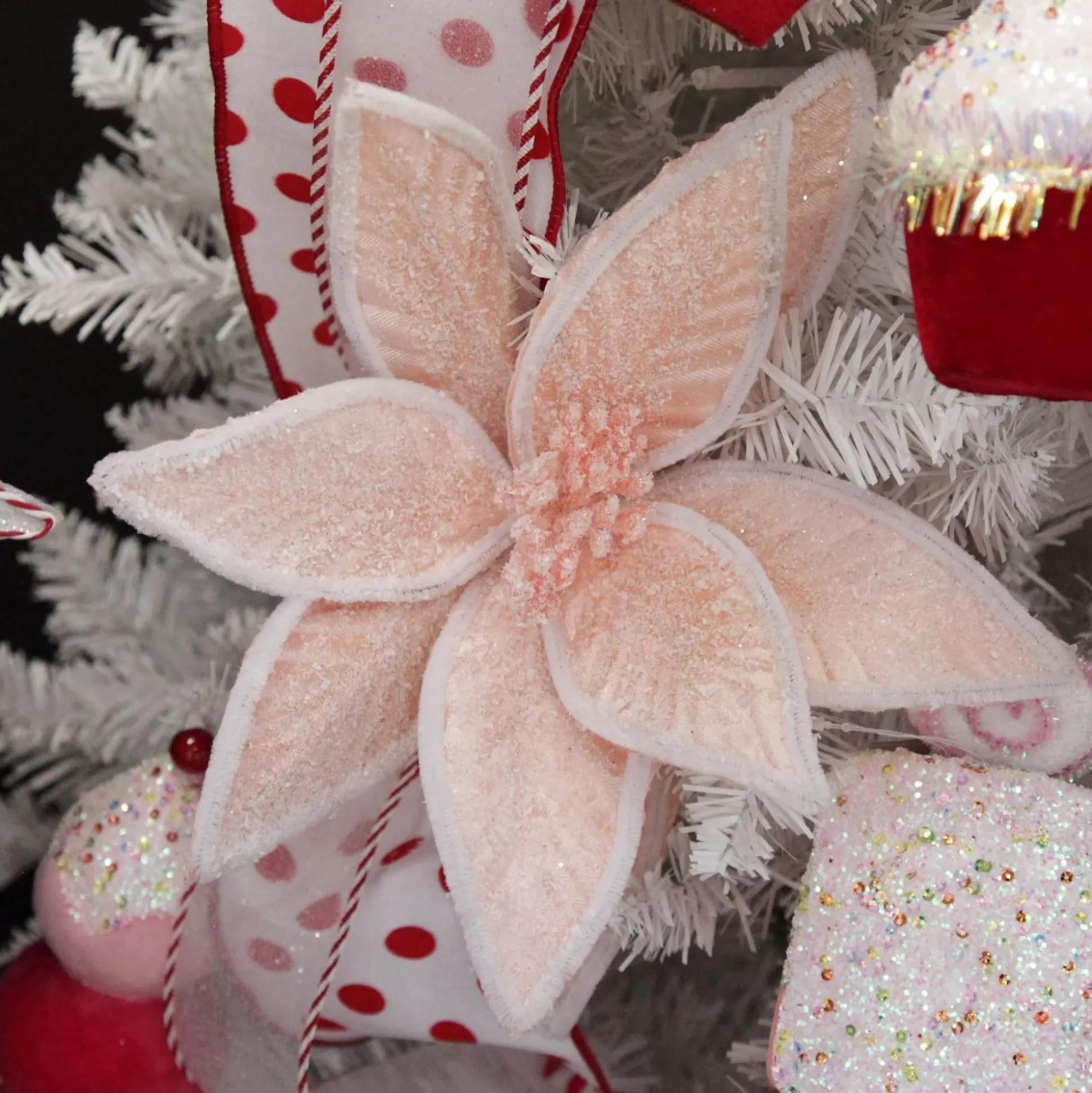 Frosted Pink Flower Clip with White Edge Christmas Flowers |