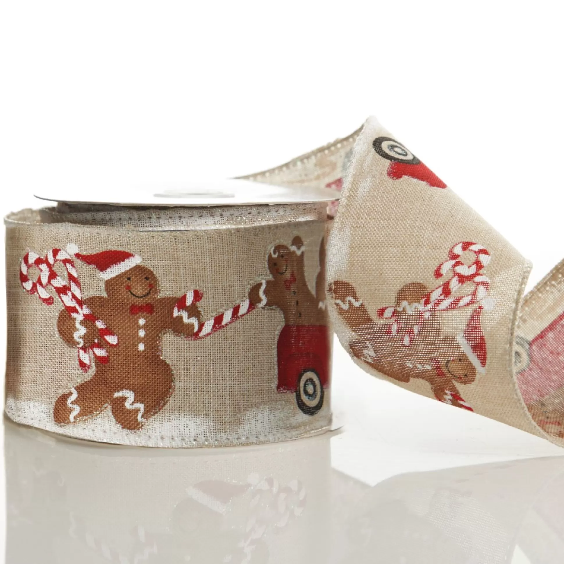 Gingerbread Natural Linen Printed Ribbon - 6.3cm Ribbons |