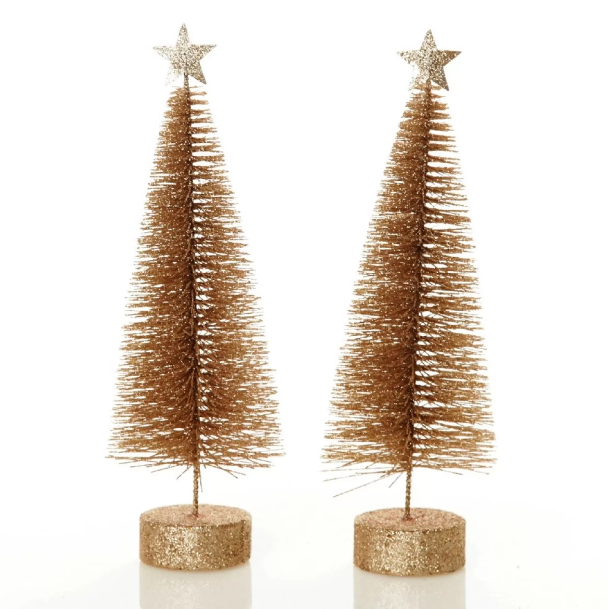Gold Bottle Brush Tree - Small Set of 2 Table Top Christmas Trees |