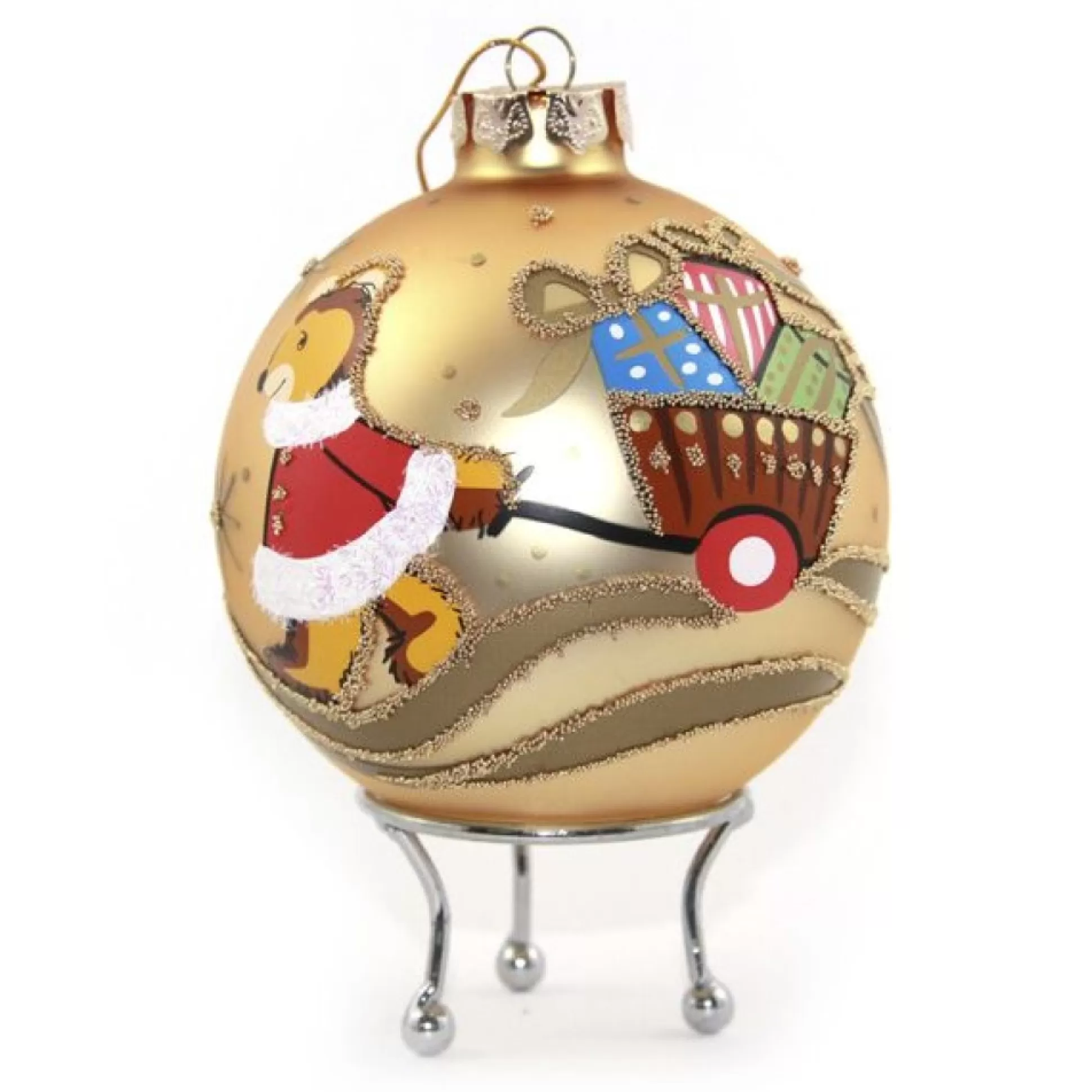 Gold Christmas Bear with Cart Bauble Personalised Baubles |