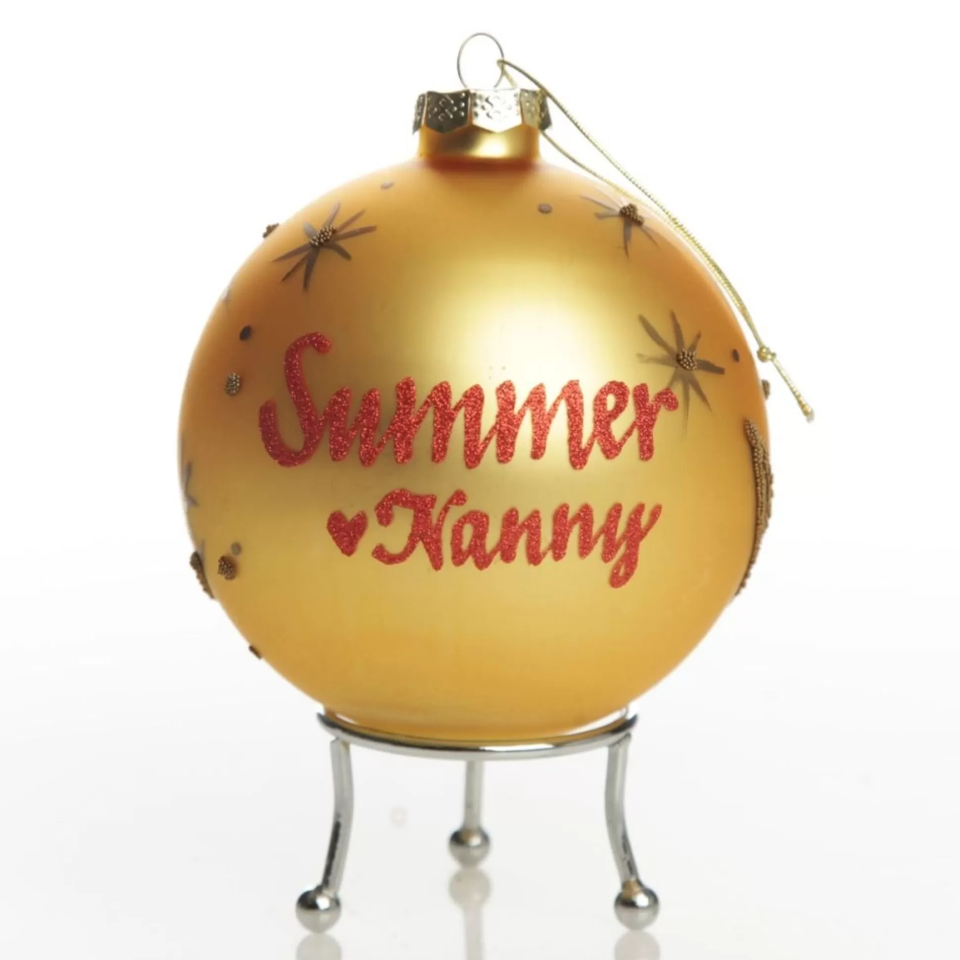 Gold Christmas Bear with Cart Bauble Personalised Baubles |