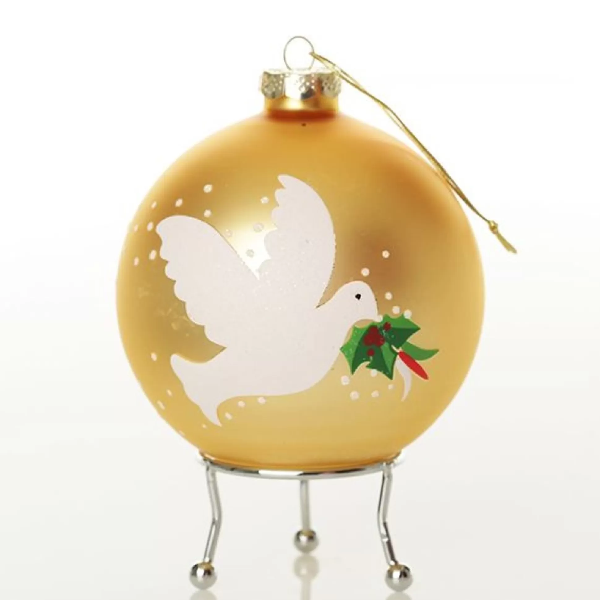 Gold Peace Doves Christmas Bauble Personalised Baubles |