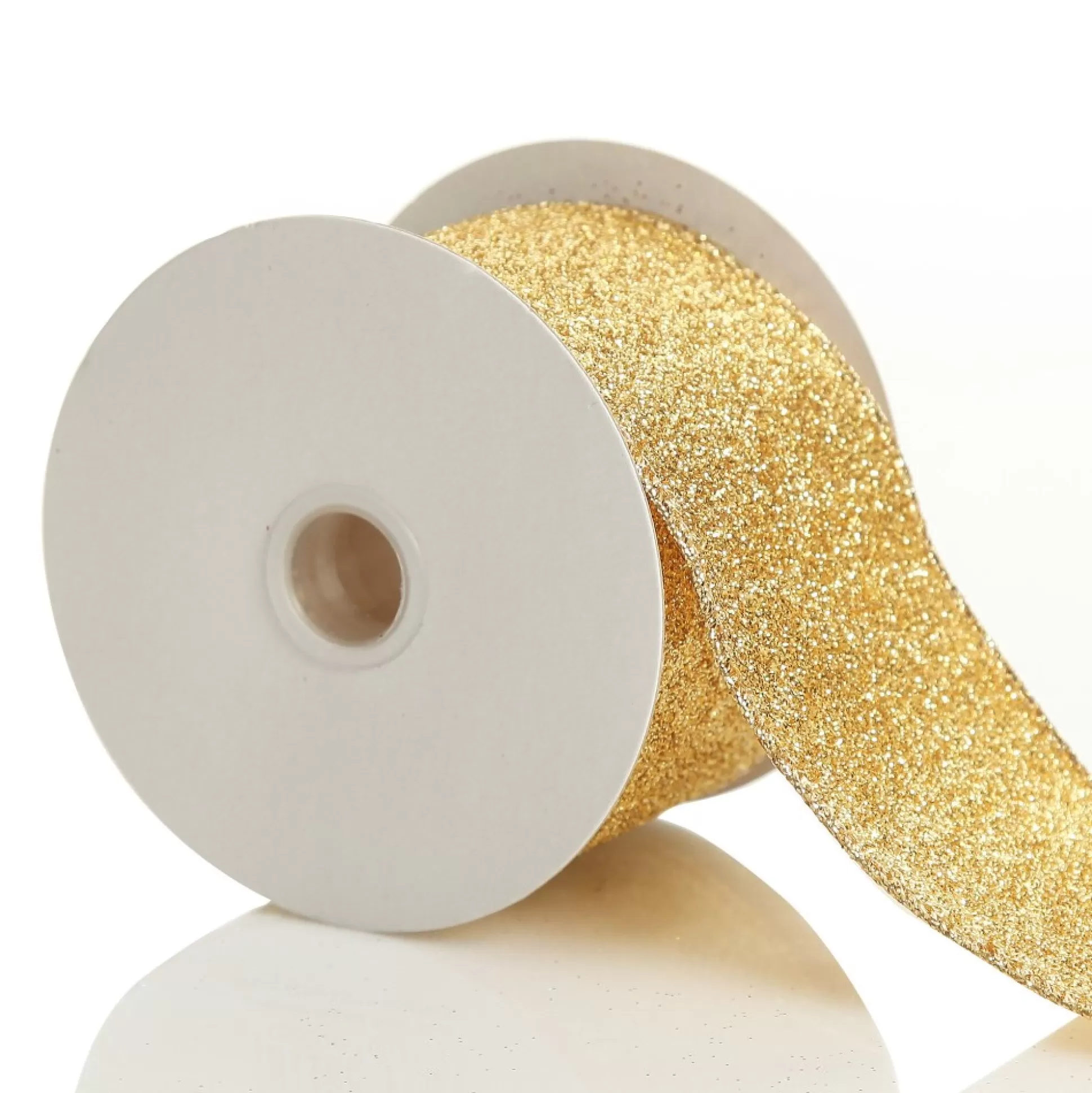 Gold Sparkle Glitter Ribbon Wired Edge - 6.3cm Ribbons |