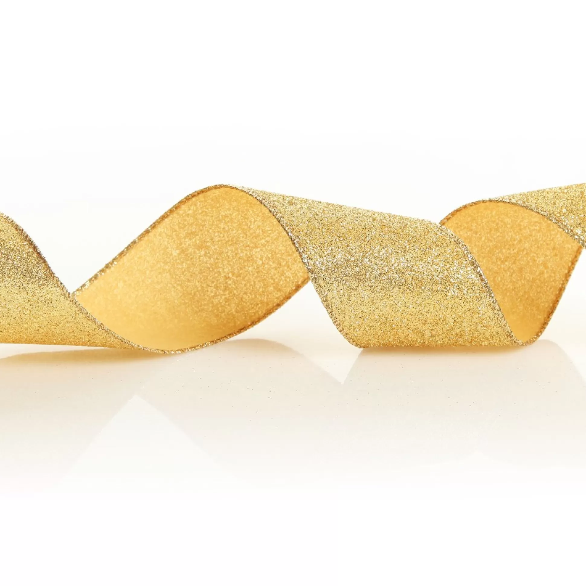 Gold Sparkle Glitter Ribbon Wired Edge - 6.3cm Ribbons |