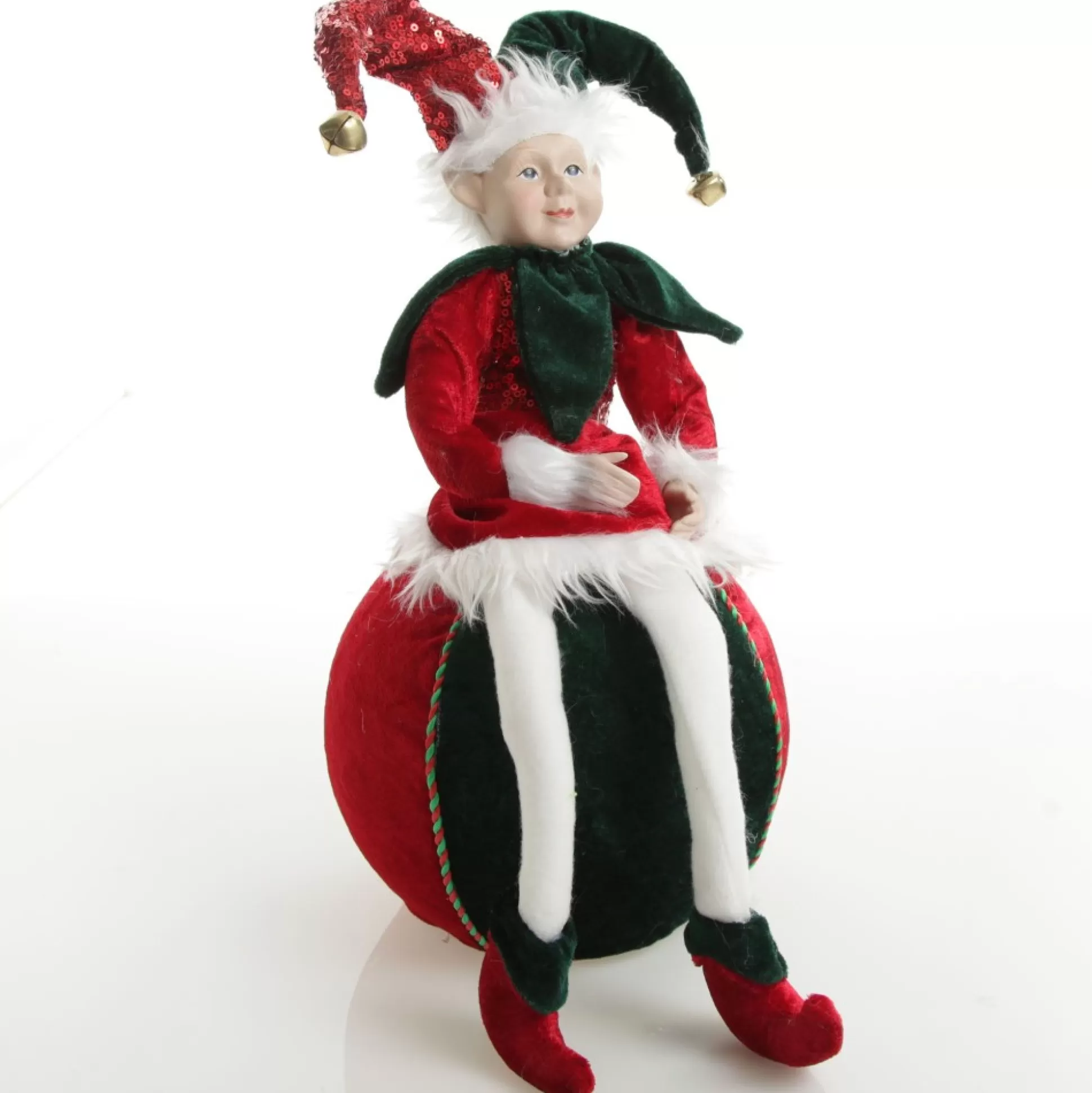 Green and Red Elf on Bauble Christmas Ornament Christmas Elves And Fairies |