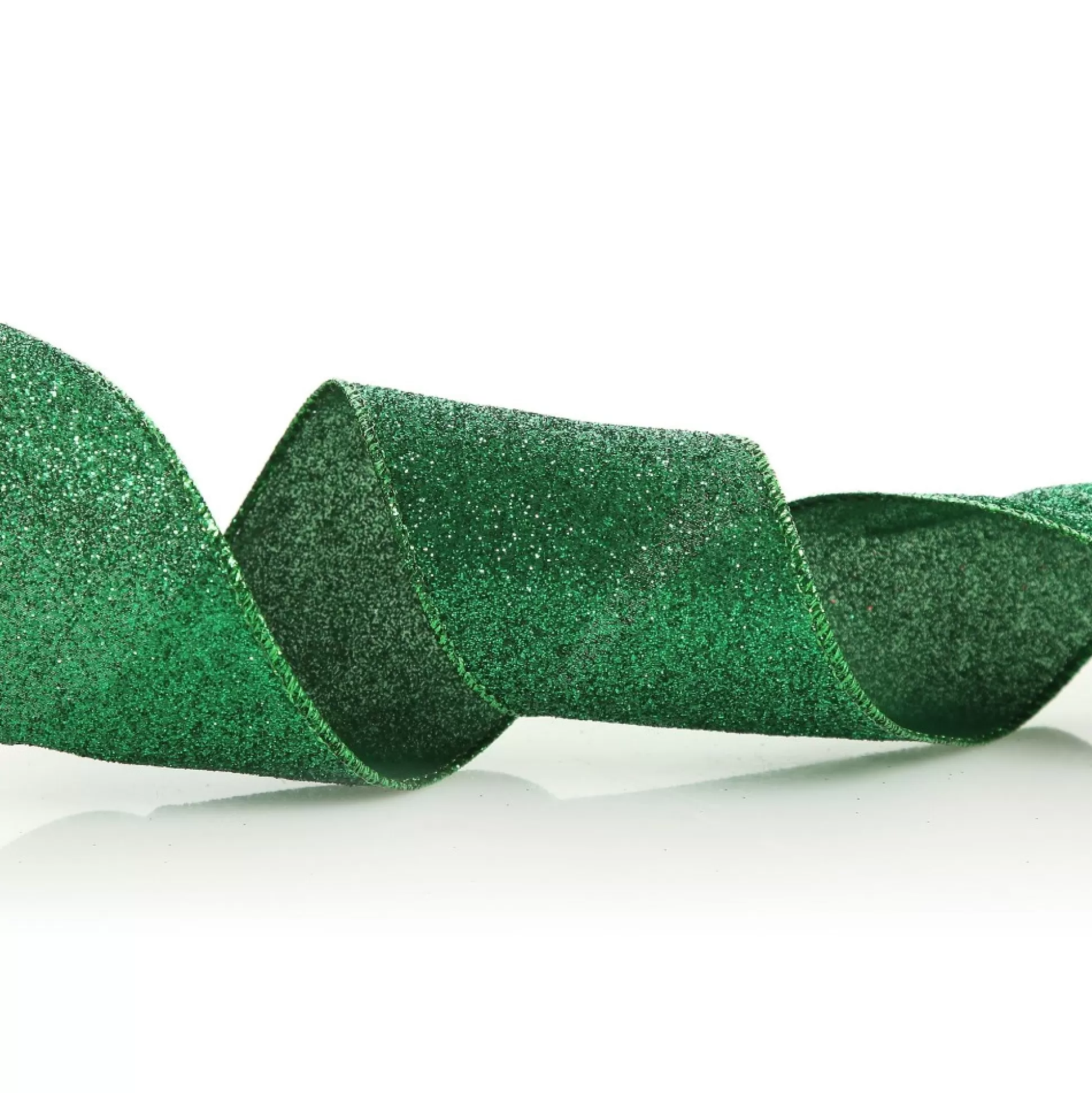 Green Sparkle Glitter Ribbon Wired Edge - 6.3cm Ribbons |