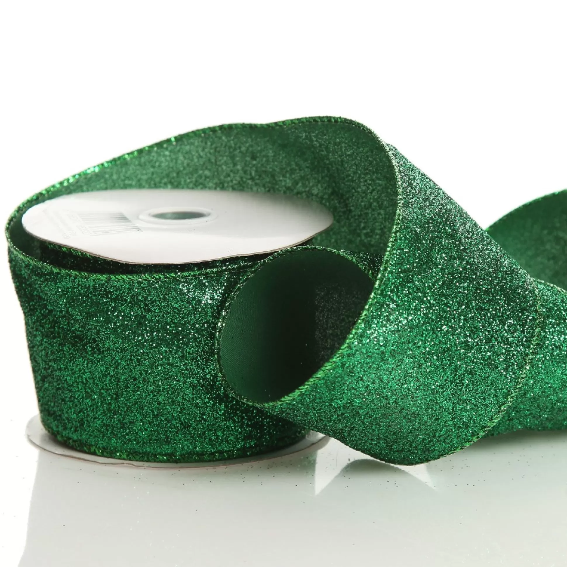 Green Sparkle Glitter Ribbon Wired Edge - 6.3cm Ribbons |