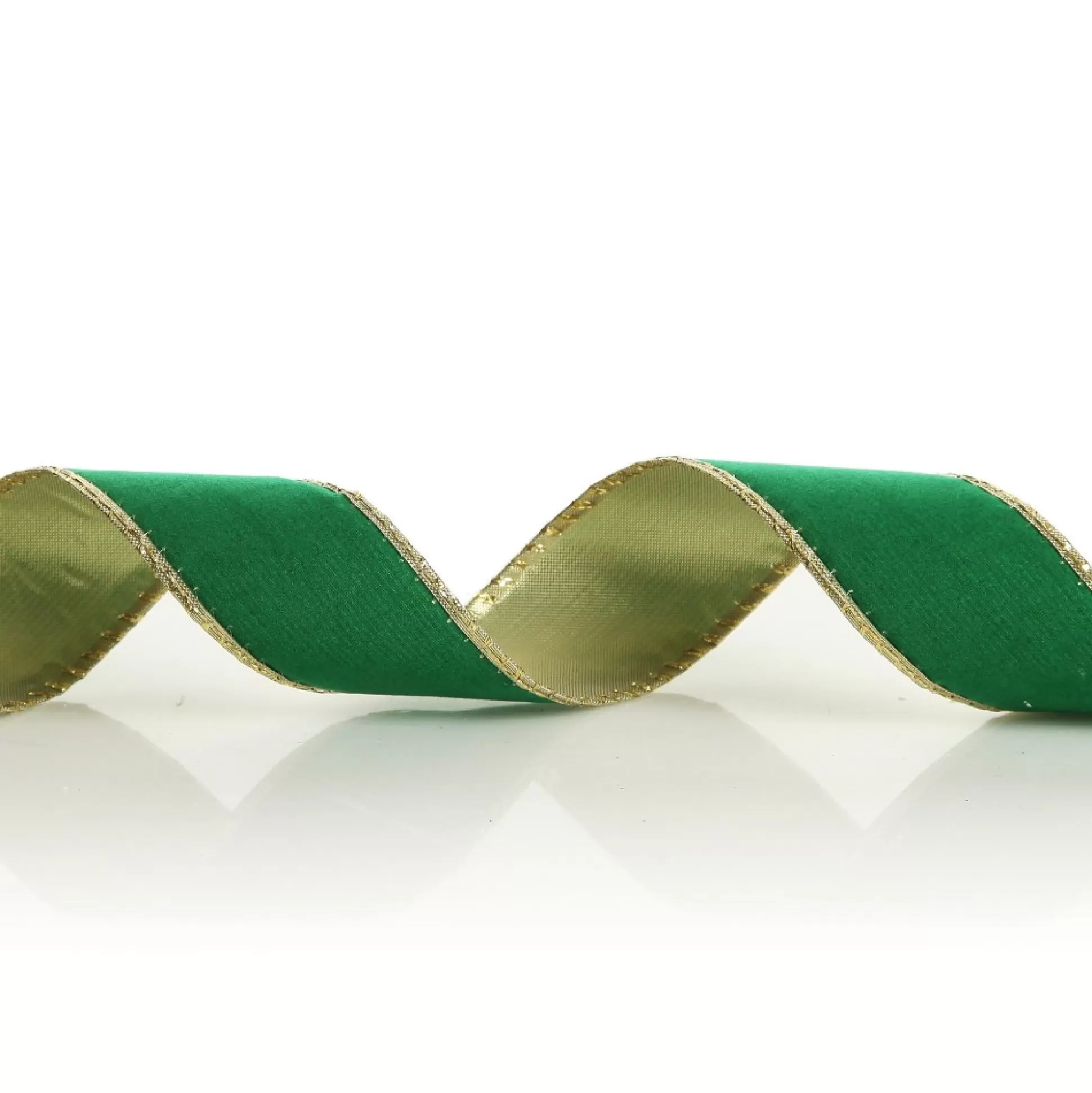 Green Velvet Gold Trim Wired Christmas Ribbon Ribbons |
