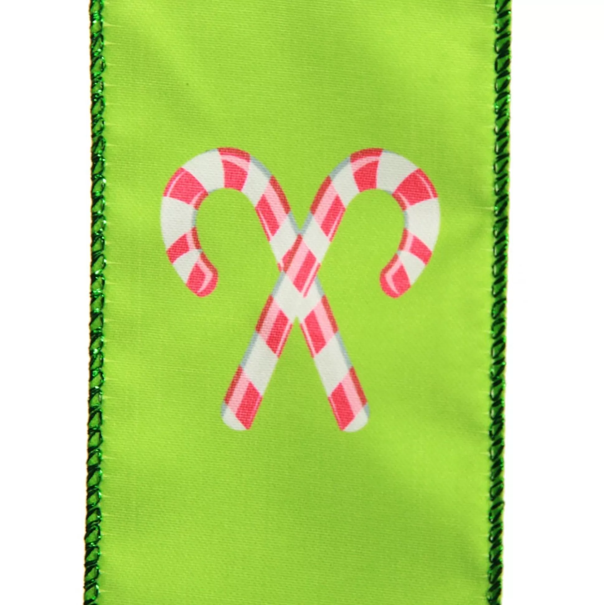 Green with Printed Candy Canes Wired Christmas Ribbon Ribbons |