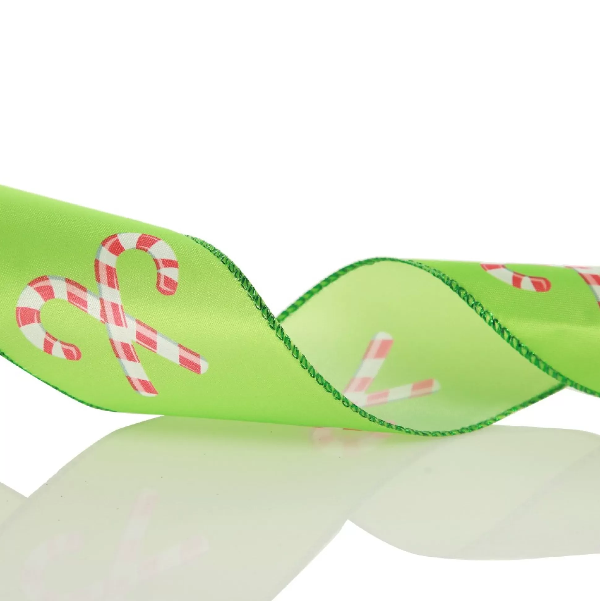 Green with Printed Candy Canes Wired Christmas Ribbon Ribbons |