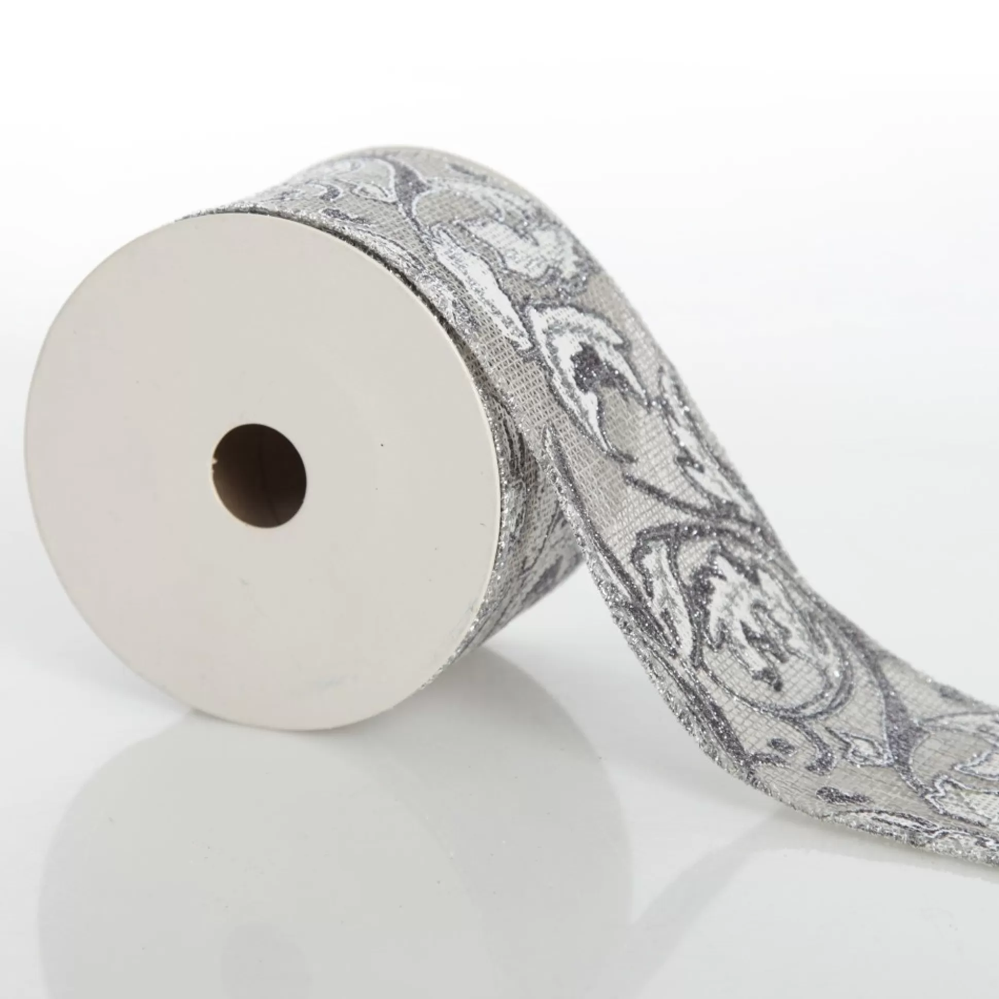 Grey Linen with Silver Glitter Floral Pattern Ribbon Ribbons |