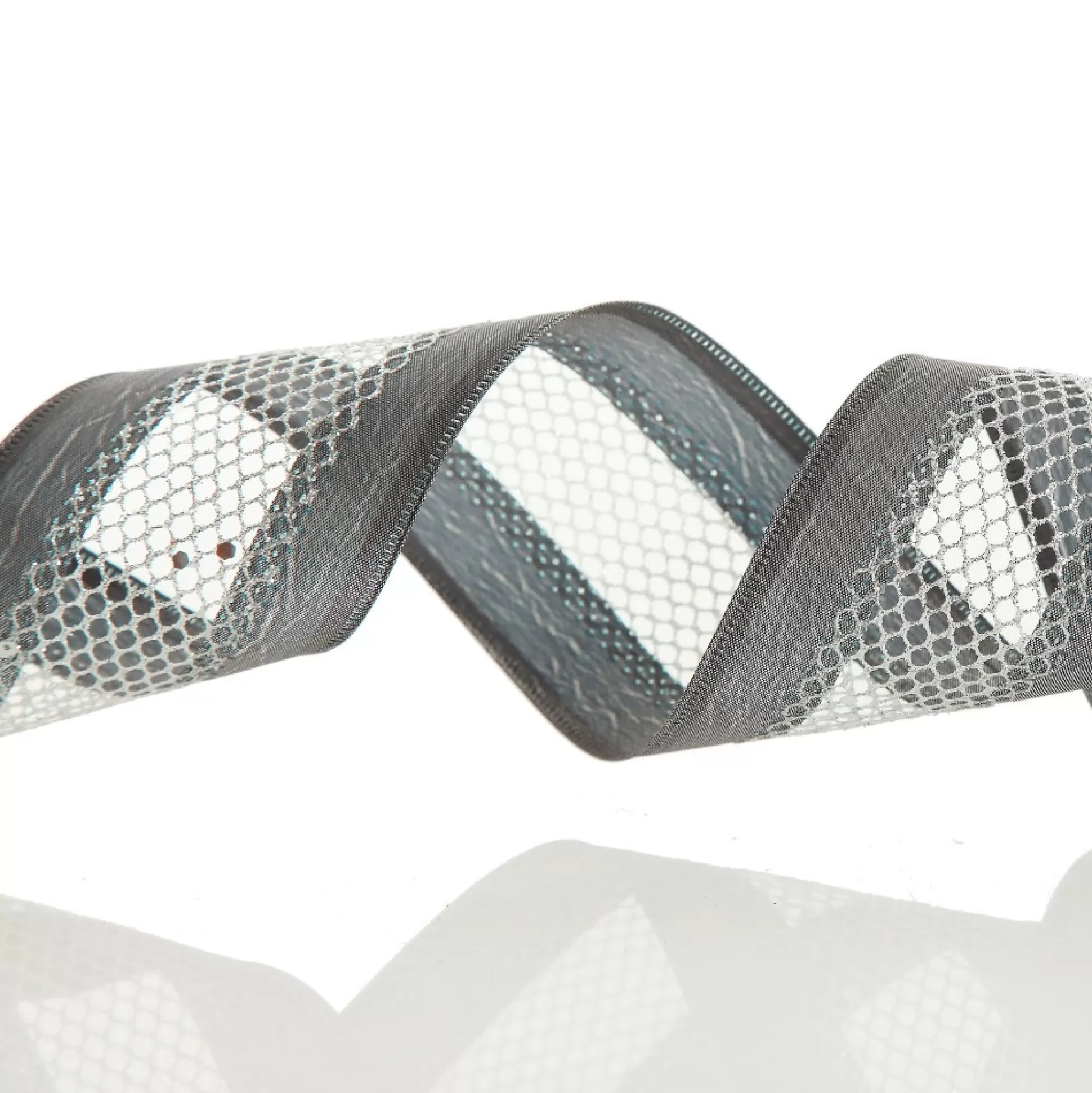 Gunmetal Grey Mesh with Satin Edge Wired Christmas Ribbon Ribbons |