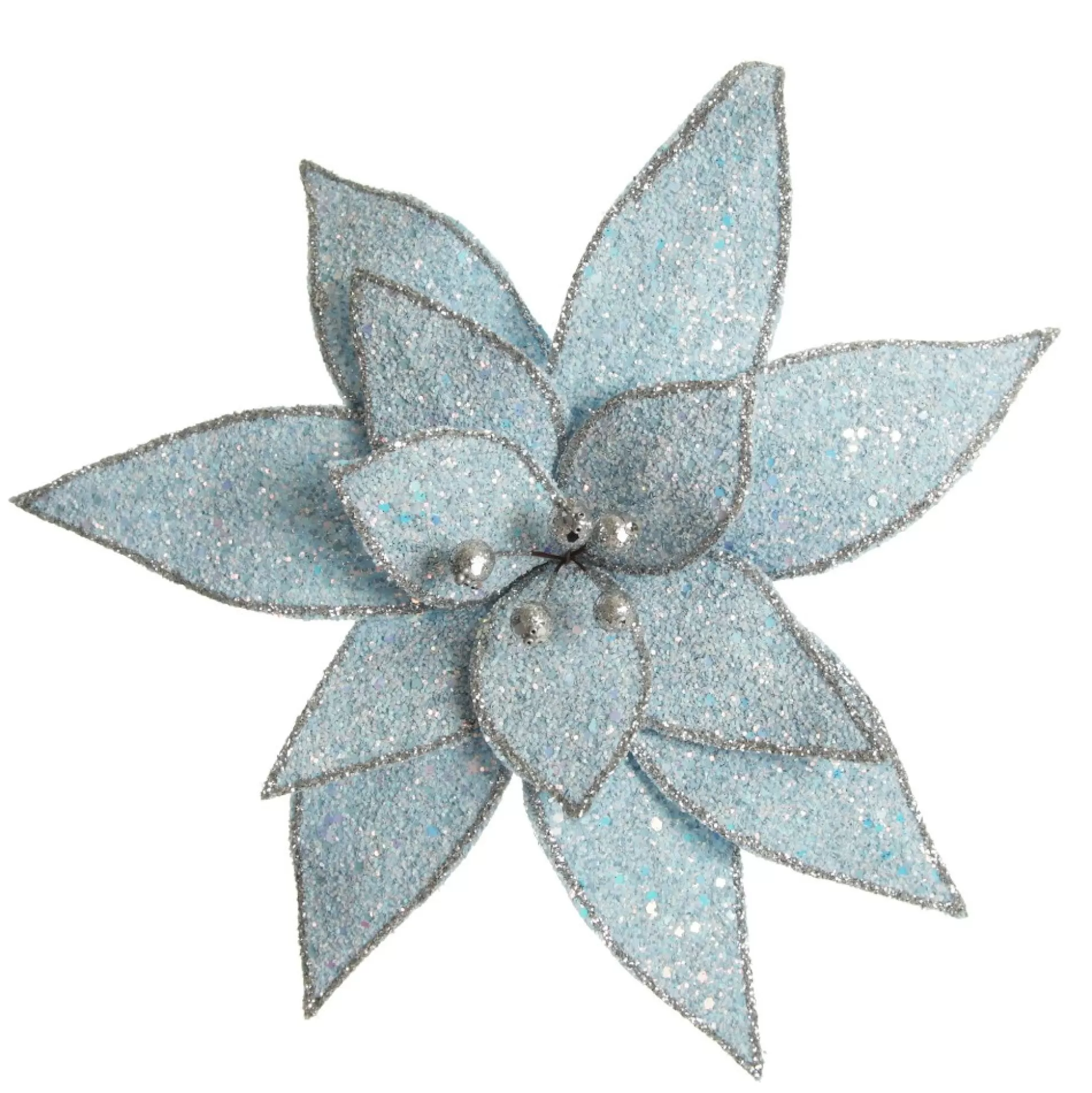 Ice Blue Glitter Poinsettia Flower Clip Christmas Flowers |