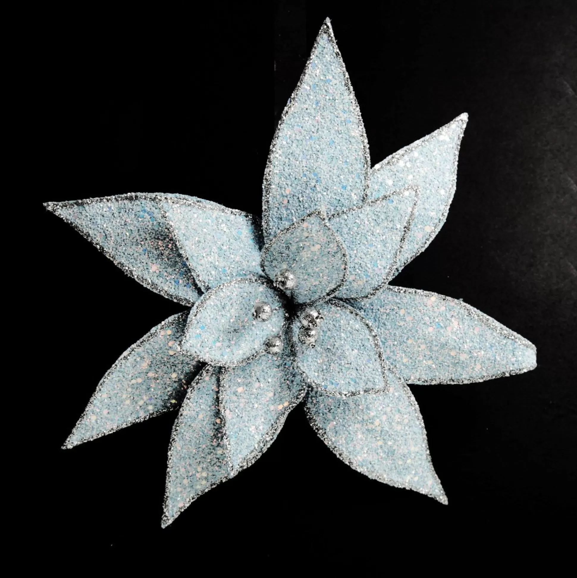 Ice Blue Glitter Poinsettia Flower Clip Christmas Flowers |