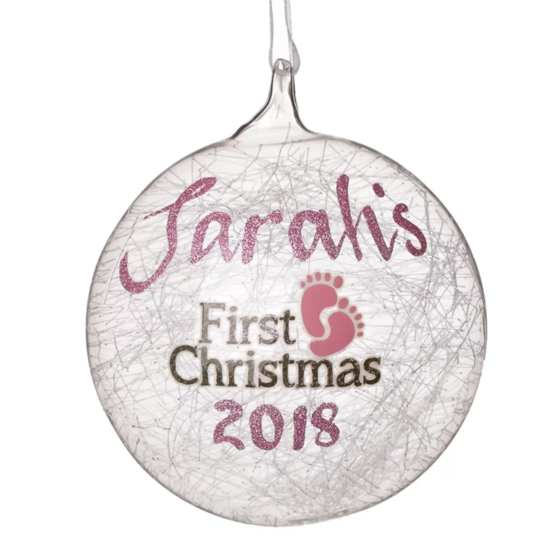 Icicle Glass Personalised Christmas Bauble - Pink First Christmas Glass Baubles |