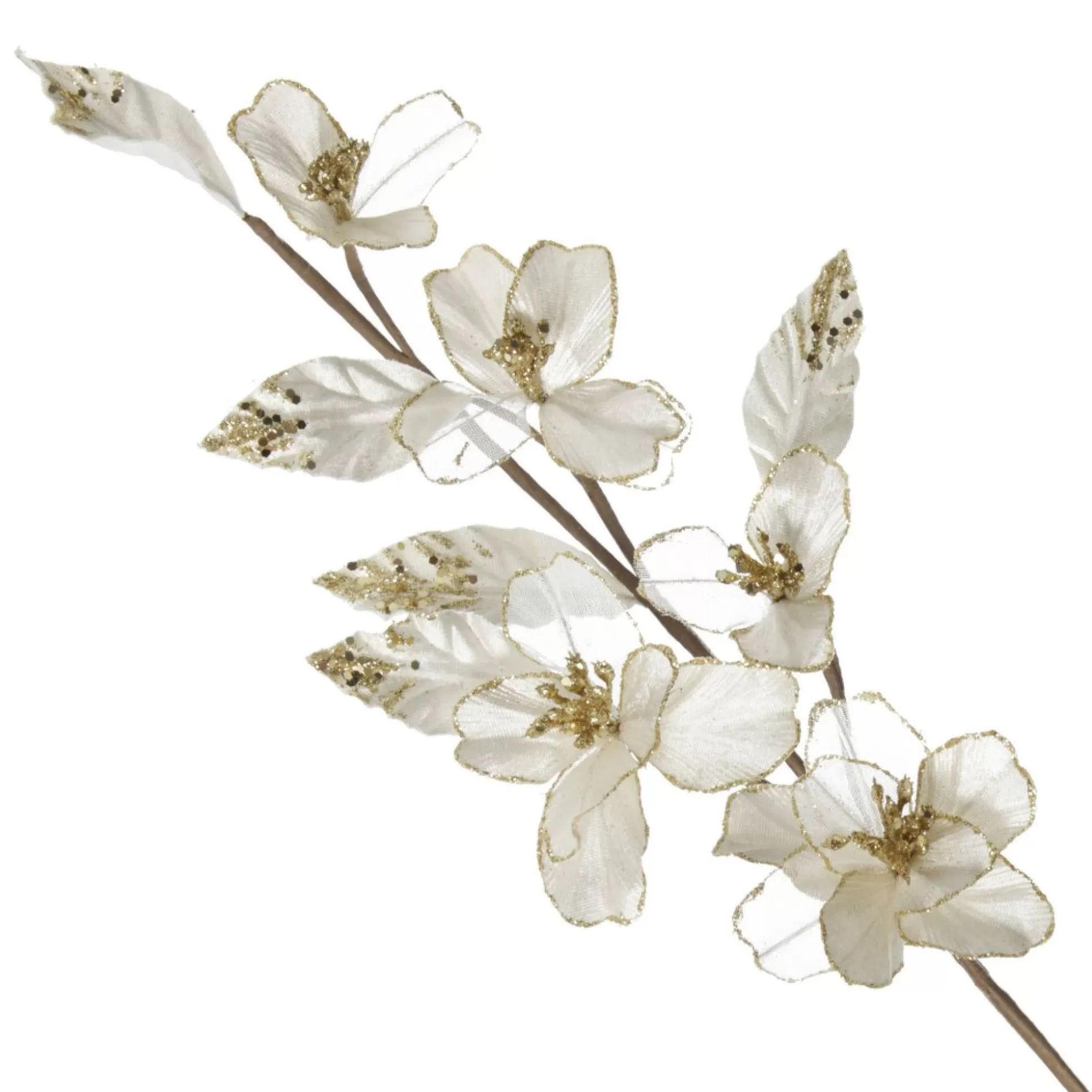 Ivory Flower Blossom Stem with Gold Glitter Christmas Sprays |