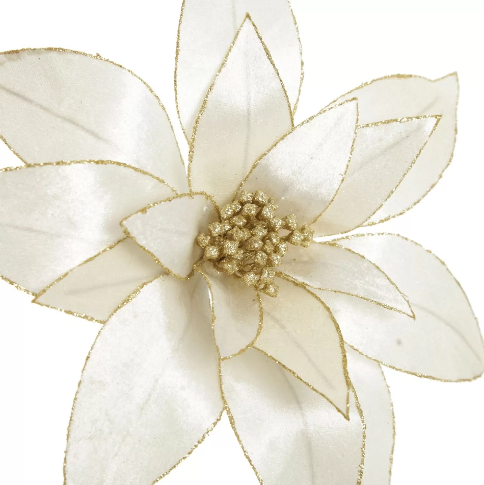 Ivory Lily Flower Stem with Gold Glitter Trim Christmas Flowers |