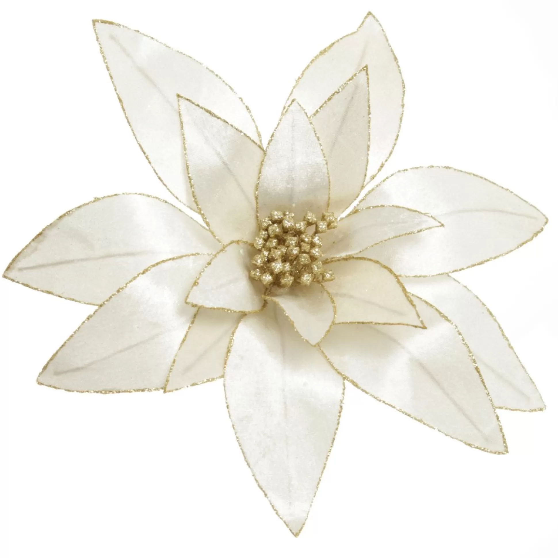 Ivory Lily Flower Stem with Gold Glitter Trim Christmas Flowers |