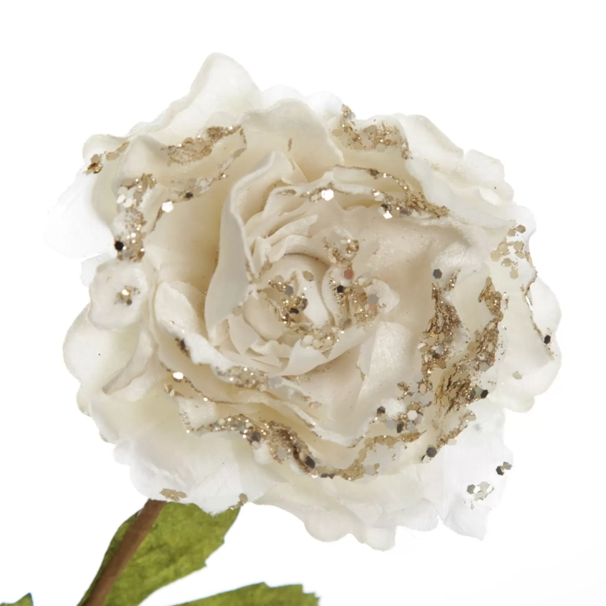 Ivory Peony Flower Stem with Green Leaves Christmas Flowers |