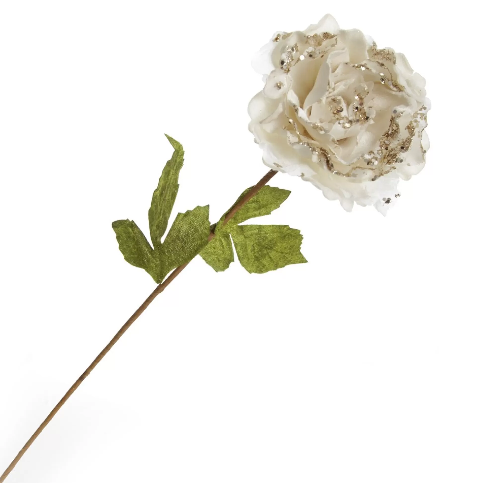 Ivory Peony Flower Stem with Green Leaves Christmas Flowers |