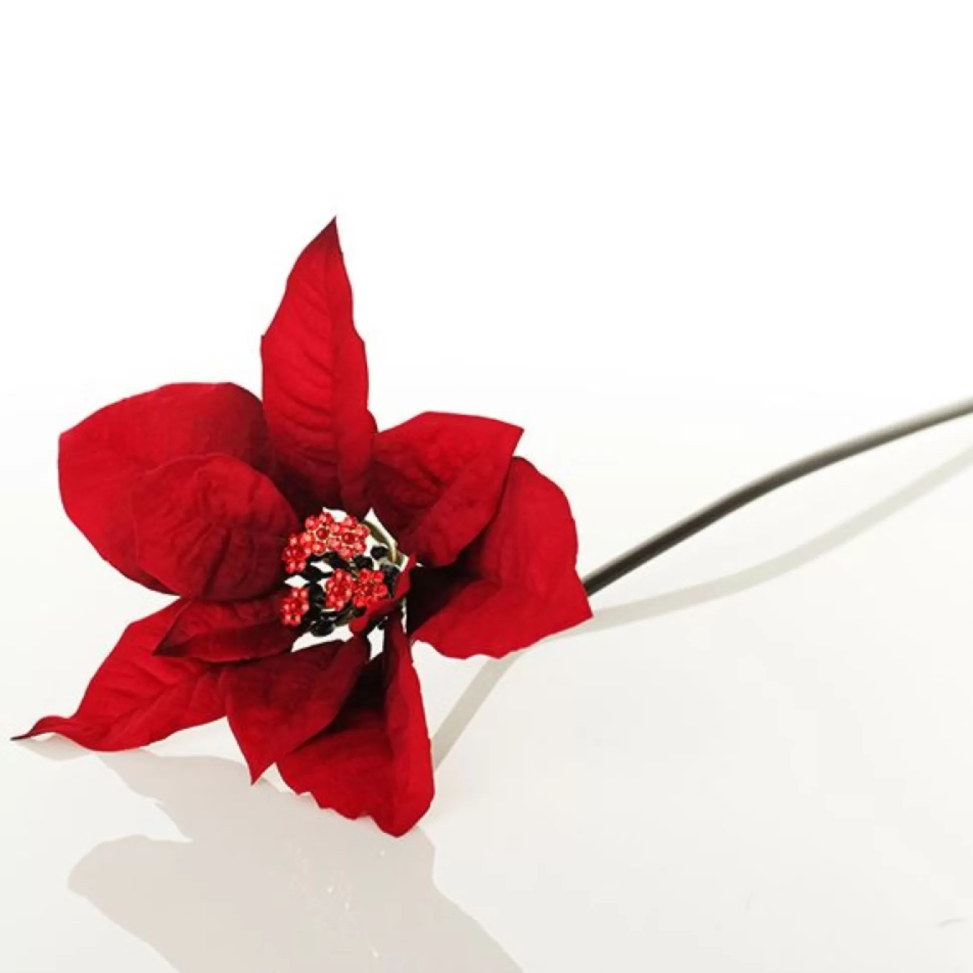 Jewelled Red Poinsettia Flower Pick - Medium Christmas Flowers |