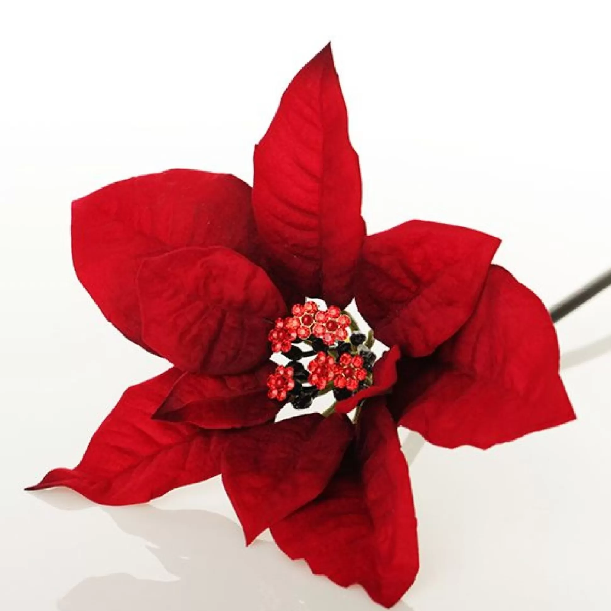 Jewelled Red Poinsettia Flower Pick - Medium Christmas Flowers |