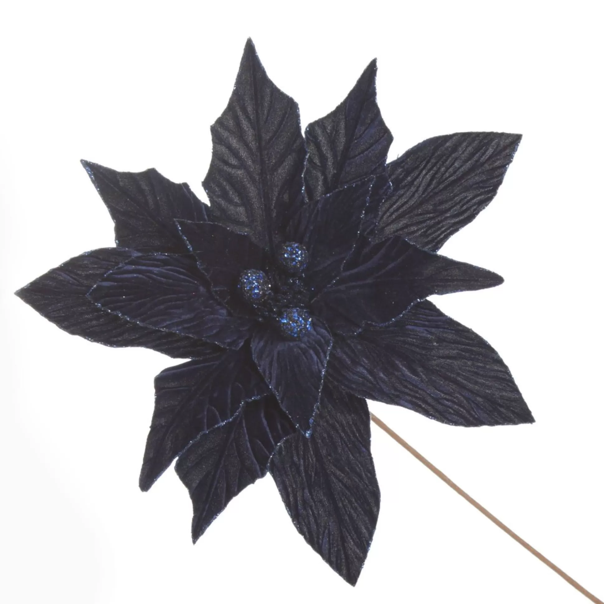 Large Blue Poinsettia Flower Stem with Glitter Trim Christmas Flowers |