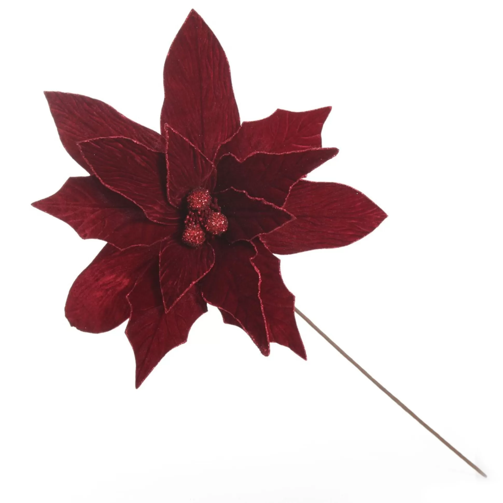 Large Burgundy Poinsettia Flower Stem with Glitter Trim Christmas Flowers |