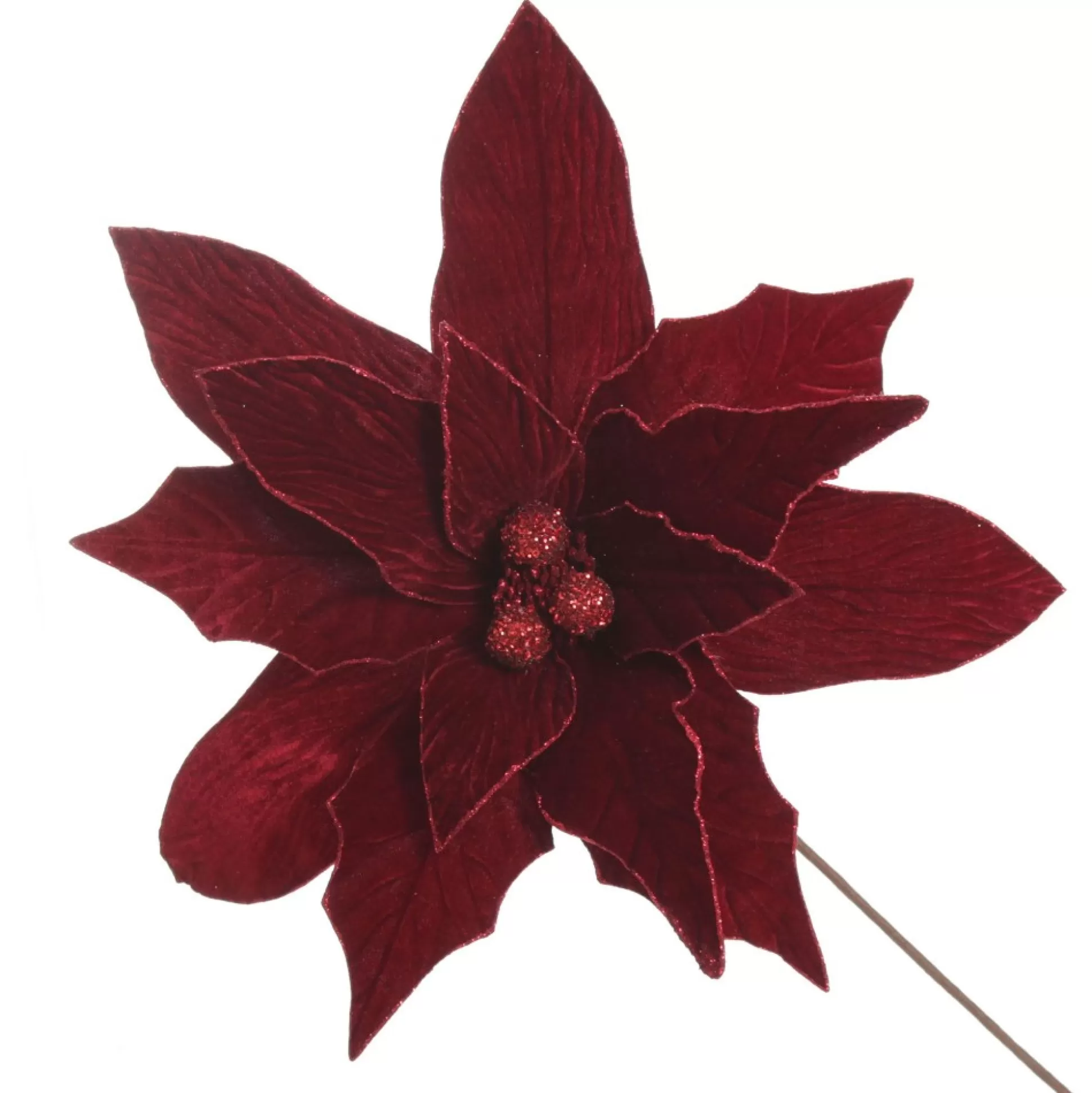 Large Burgundy Poinsettia Flower Stem with Glitter Trim Christmas Flowers |