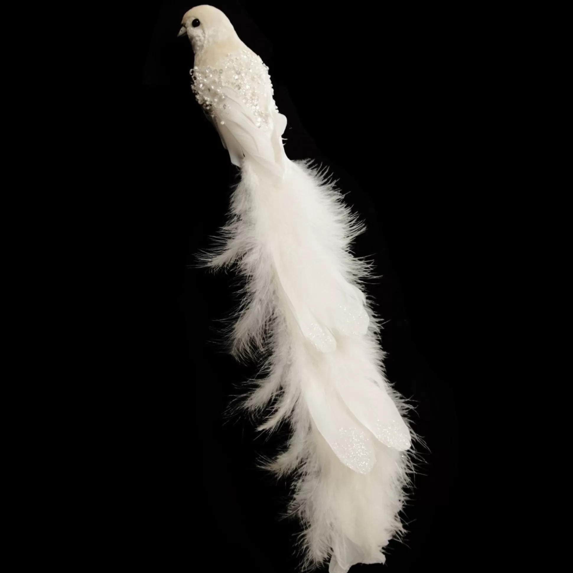 Large Elegant White Bird with Sequins and Feather Tail Butterflies And Birds |