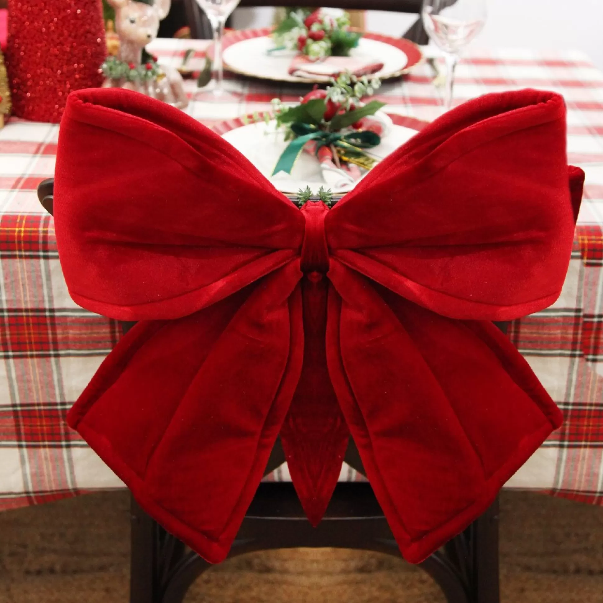 Large Padded Red Velour Bow Christmas Bells And Bows |