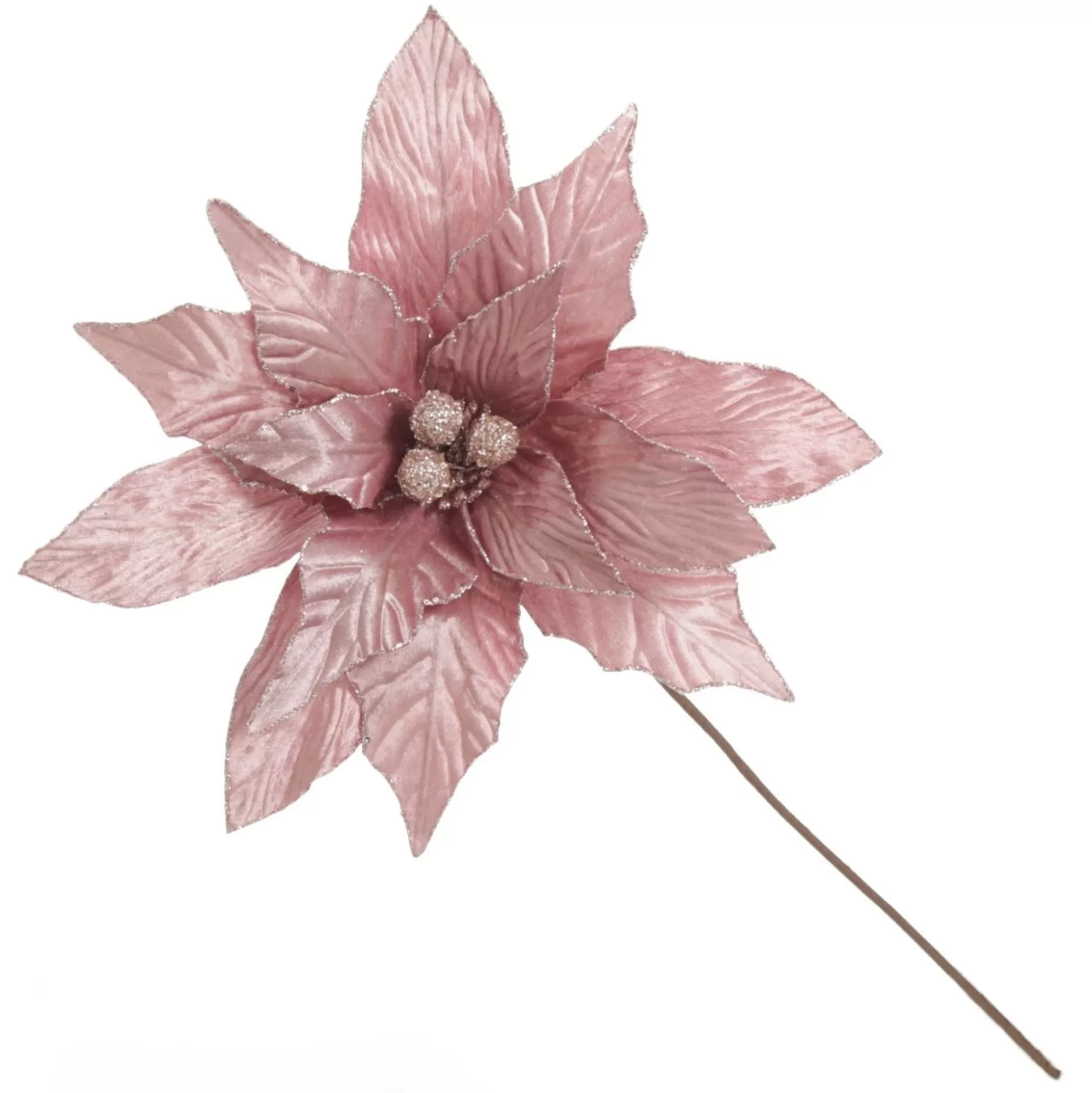 Large Pink Poinsettia Flower Stem with Glitter Trim Christmas Flowers |