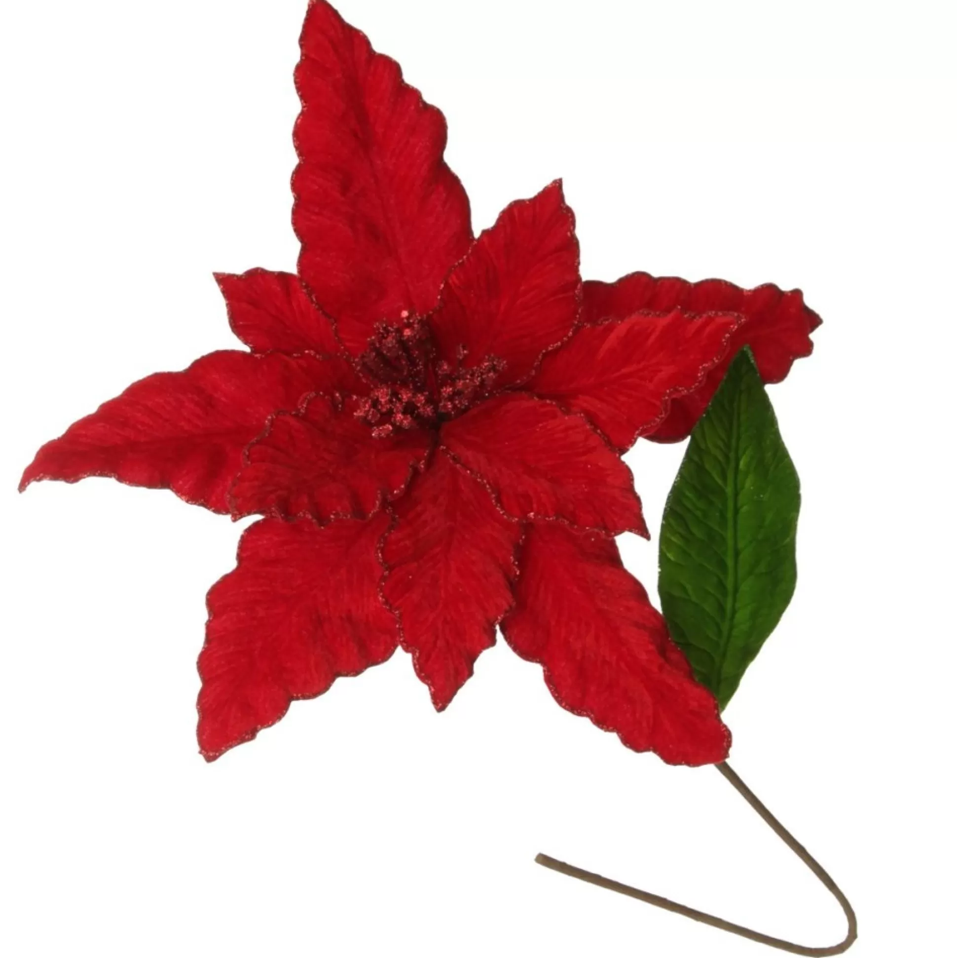 Large Red Poinsettia Flower Pick with Red Glitter Trim Christmas Flowers |